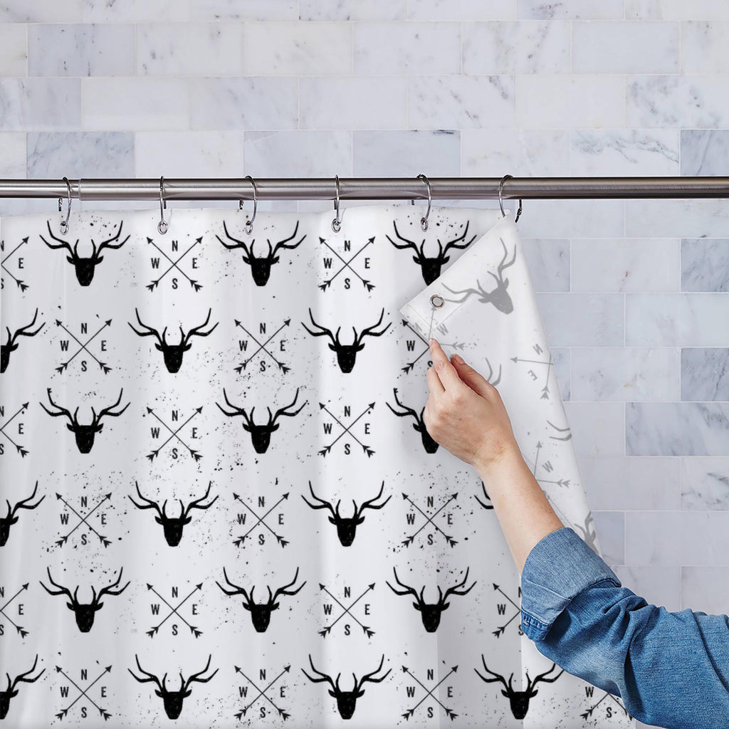 Deer Head and Arrows Washable Waterproof Shower Curtain-Shower Curtains-CUR_SH_EL-IC 5015248 IC 5015248, Abstract Expressionism, Abstracts, Ancient, Animals, Arrows, Black, Black and White, Culture, Digital, Digital Art, Ethnic, Graphic, Hipster, Historical, Illustrations, Medieval, Modern Art, Patterns, Retro, Semi Abstract, Signs, Signs and Symbols, Symbols, Traditional, Tribal, Vintage, Wildlife, World Culture, deer, head, and, washable, waterproof, shower, curtain, pattern, moose, seamless, background, 