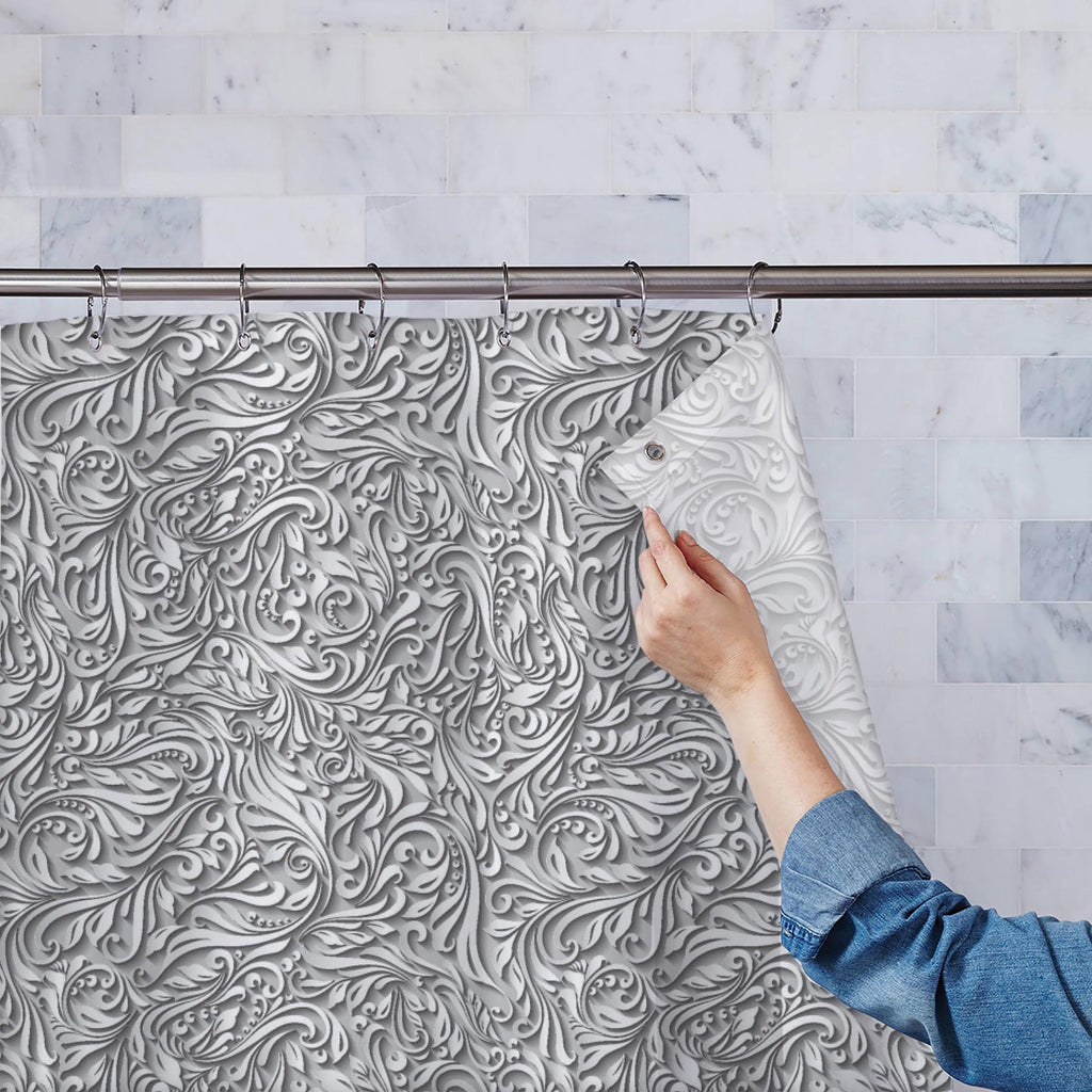 Abstract Black Floral Vine Pattern D2 Washable Waterproof Shower Curtain - Shower Curtains - ArtzFolio.com