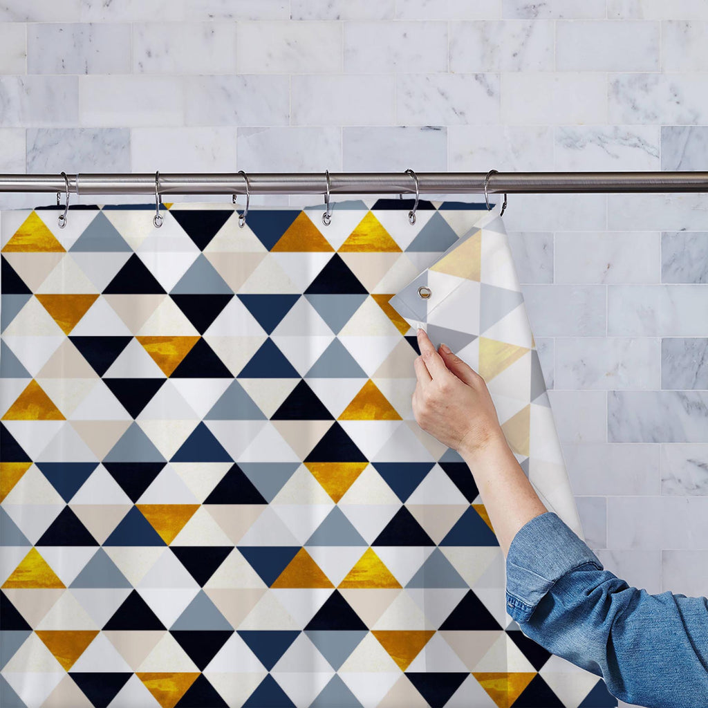 Dark Triangles D2 Washable Waterproof Shower Curtain-Shower Curtains-CUR_SH_EL-IC 5015284 IC 5015284, Ancient, Art and Paintings, Baby, Birthday, Children, Geometric, Geometric Abstraction, Historical, Kids, Medieval, Nautical, Patterns, Retro, Signs, Signs and Symbols, Stripes, Vintage, dark, triangles, d2, washable, waterproof, shower, curtain, pattern, blue, navy, gold, texture, background, seamless, pale, antique, art, backdrop, beige, candy, circus, colorful, cute, delicate, design, fair, flat, golden,