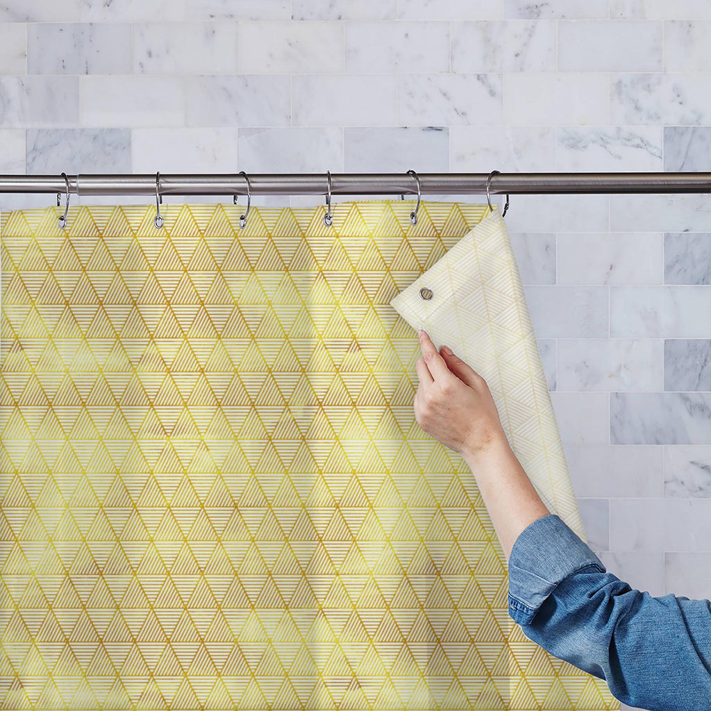 Golden Triangular Lines Washable Waterproof Shower Curtain-Shower Curtains-CUR_SH_EL-IC 5015296 IC 5015296, Abstract Expressionism, Abstracts, Geometric, Geometric Abstraction, Patterns, Semi Abstract, Signs, Signs and Symbols, golden, triangular, lines, washable, waterproof, shower, curtain, background, pattern, subtle, abstract, argyle, backdrop, beige, classic, color, delicate, design, diagonal, gold, paper, rhombus, seamless, texture, wallpaper, artzfolio, shower curtain, bathroom curtain, eyelet shower