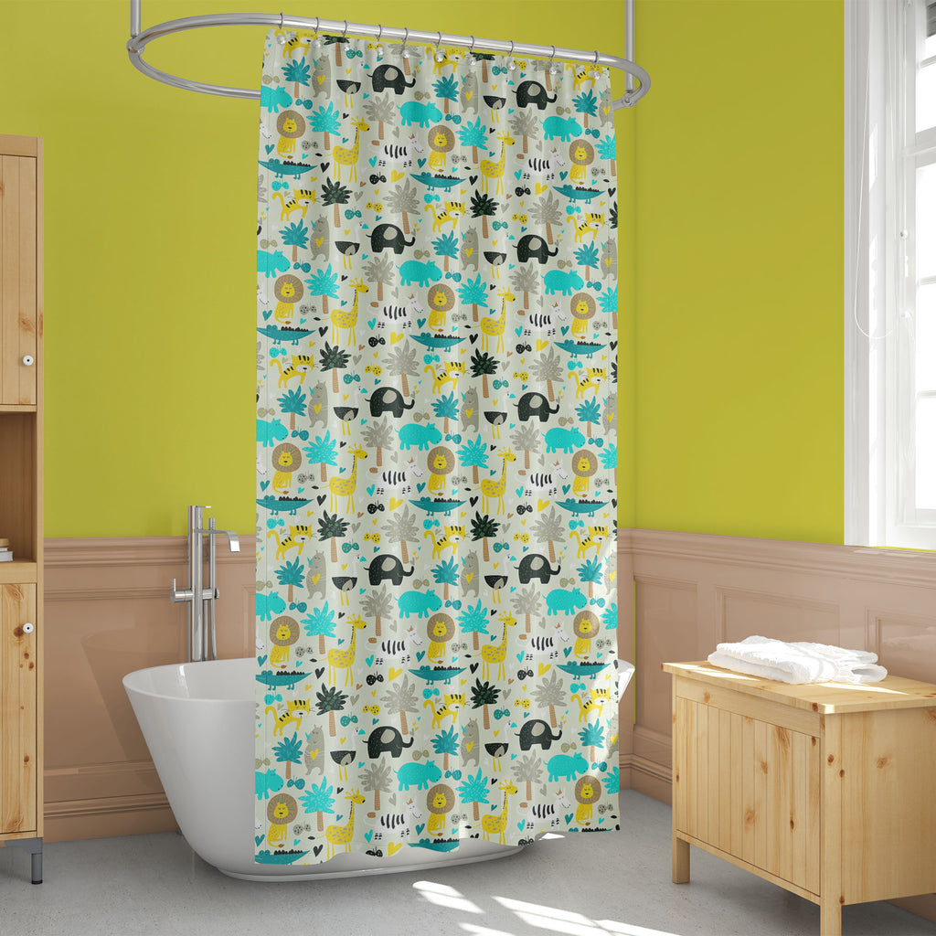 Cartoon African Animals Washable Waterproof Shower Curtain-Shower Curtains-CUR_SH_EL-IC 5015299 IC 5015299, African, Animals, Animated Cartoons, Art and Paintings, Baby, Books, Botanical, Caricature, Cartoons, Children, Education, Floral, Flowers, Hearts, Illustrations, Kids, Love, Nature, Patterns, Schools, Typography, Universities, cartoon, washable, waterproof, shower, curtain, wall, art, pattern, africa, doodle, flower, lion, seamless, tiger, animal, wallpaper, background, cute, hippo, rhino, rhinoceros