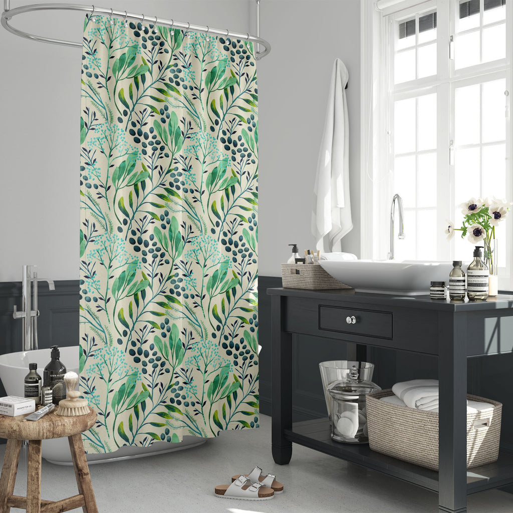 Green Floral Leaves Washable Waterproof Shower Curtain-Shower Curtains-CUR_SH_EL-IC 5015301 IC 5015301, Botanical, Floral, Flowers, Nature, Patterns, Watercolour, green, leaves, washable, waterproof, shower, curtain, artzfolio, shower curtain, bathroom curtain, eyelet shower curtain, waterproof shower curtain, kids shower curtain, washable curtain, 7feet shower curtain, washroom curtain, set of 2 curtain, pvc shower curtain, designer shower curtain, shower curtain 6feet, bath curtain, polyester shower curta