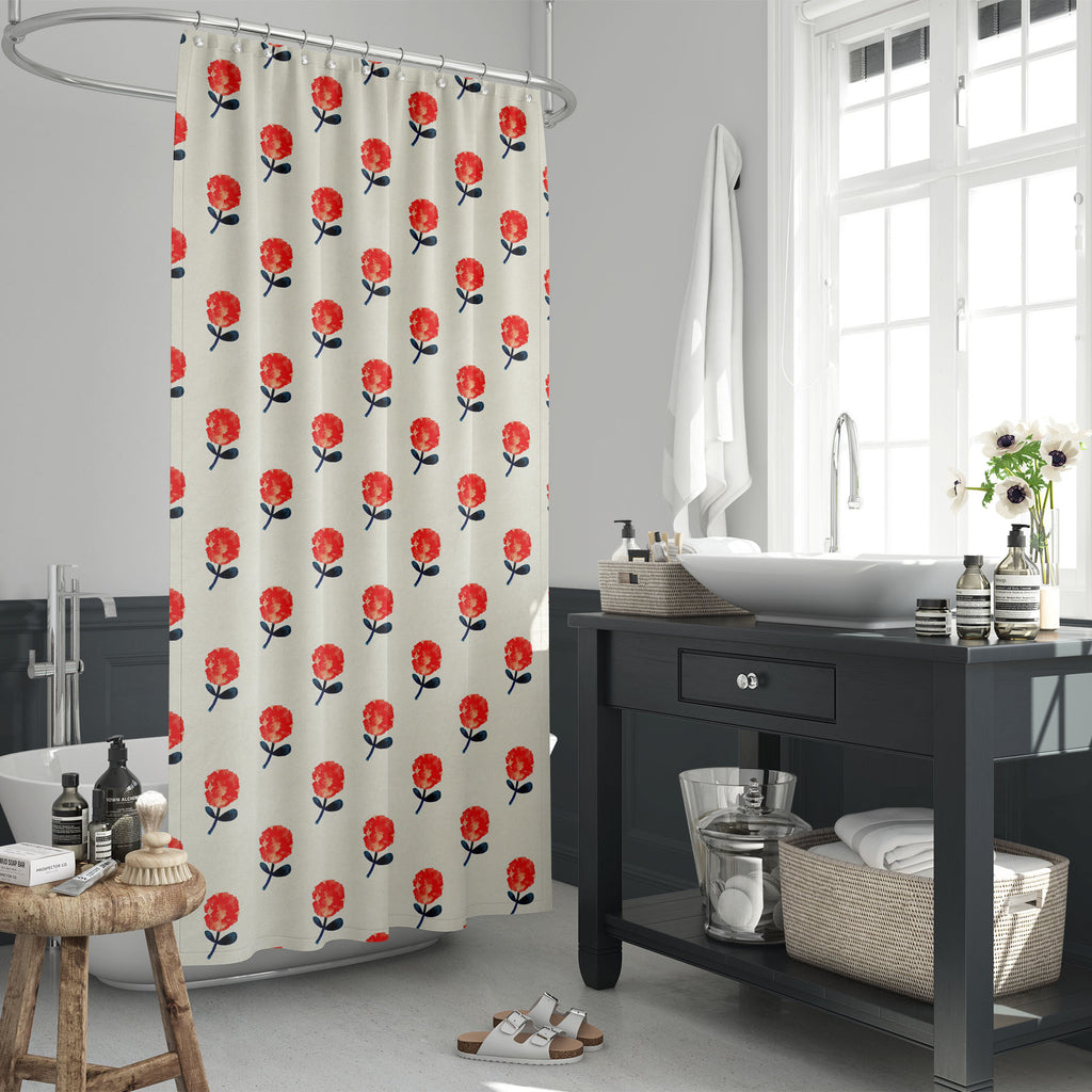 Red Flowers Washable Waterproof Shower Curtain-Shower Curtains-CUR_SH_EL-IC 5015317 IC 5015317, Ancient, Art and Paintings, Botanical, Floral, Flowers, Historical, Illustrations, Medieval, Nature, Patterns, Retro, Seasons, Vintage, Watercolour, red, washable, waterproof, shower, curtain, pattern, watercolor, art, autumn, backdrop, background, beautiful, berries, branch, classic, drawn, dry, fall, fern, field, forest, garden, green, hand, herbal, herbarium, herbs, illustration, leaf, paint, paper, peony, pla