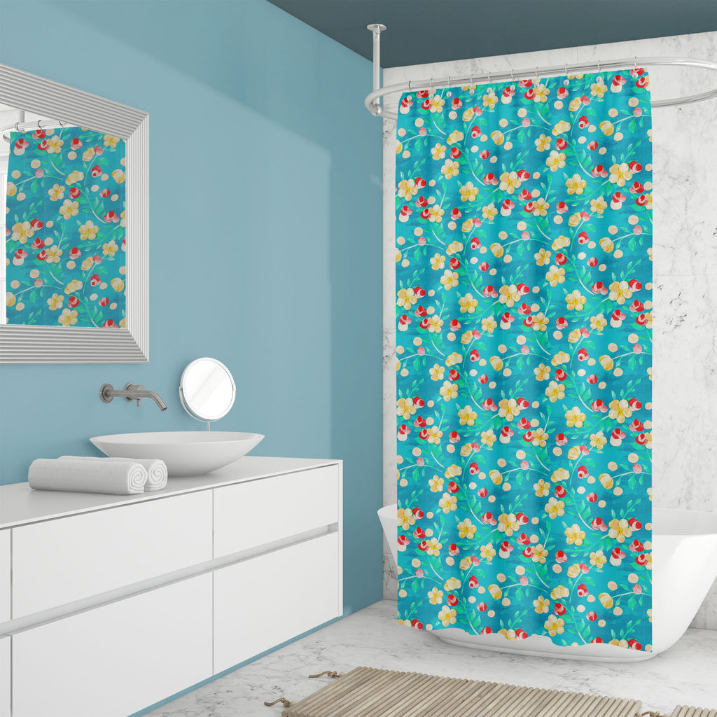 Yellow Red Flowers Washable Waterproof Shower Curtain-Shower Curtains-CUR_SH_EL-IC 5015330 IC 5015330, Ancient, Art and Paintings, Botanical, Floral, Flowers, Historical, Illustrations, Medieval, Nature, Patterns, Retro, Seasons, Vintage, Watercolour, yellow, red, washable, waterproof, shower, curtain, watercolor, background, blossom, cherry, illustration, pattern, seamless, art, backdrop, beautiful, berries, branch, classic, drawn, fall, field, forest, garden, green, herbal, herbarium, herbs, leaf, paint, 