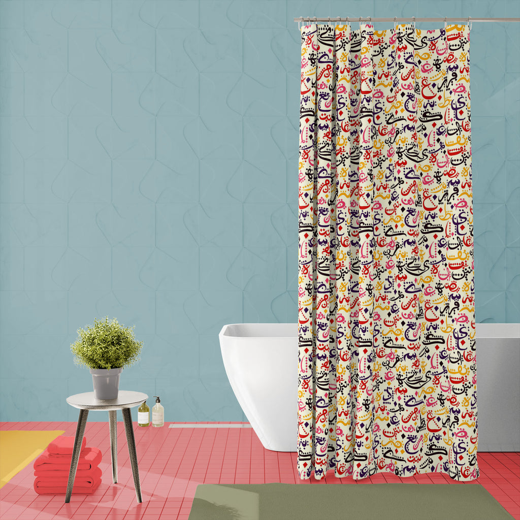 Colorful Arabic Calligraphy Washable Waterproof Shower Curtain-Shower Curtains-CUR_SH_EL-IC 5015337 IC 5015337, Abstract Expressionism, Abstracts, Allah, Arabic, Art and Paintings, Black and White, Calligraphy, Culture, Digital, Digital Art, Ethnic, Festivals, Festivals and Occasions, Festive, Graphic, Illustrations, Islam, Patterns, Religion, Religious, Semi Abstract, Signs, Signs and Symbols, Symbols, Text, Traditional, Tribal, Typography, White, World Culture, colorful, washable, waterproof, shower, curt