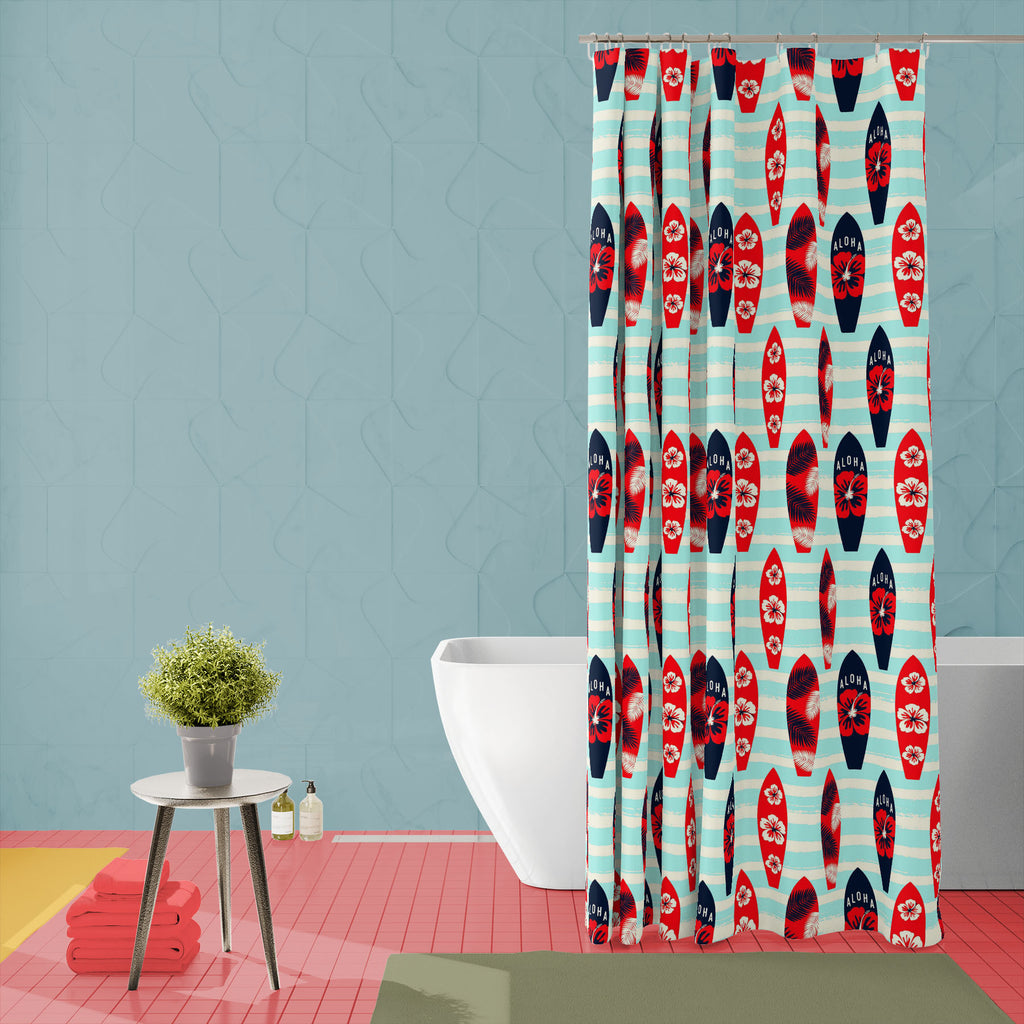 Surf Boats on Striped Brush Strokes Washable Waterproof Shower Curtain-Shower Curtains-CUR_SH_EL-IC 5015346 IC 5015346, Ancient, Black, Black and White, Botanical, Digital, Digital Art, Floral, Flowers, Graphic, Hawaiian, Historical, Holidays, Illustrations, Medieval, Nature, Patterns, Retro, Seasons, Signs, Signs and Symbols, Sports, Tropical, Vintage, Watercolour, White, surf, boats, on, striped, brush, strokes, washable, waterproof, shower, curtain, pattern, surfboard, summer, seamless, board, hawaii, wa