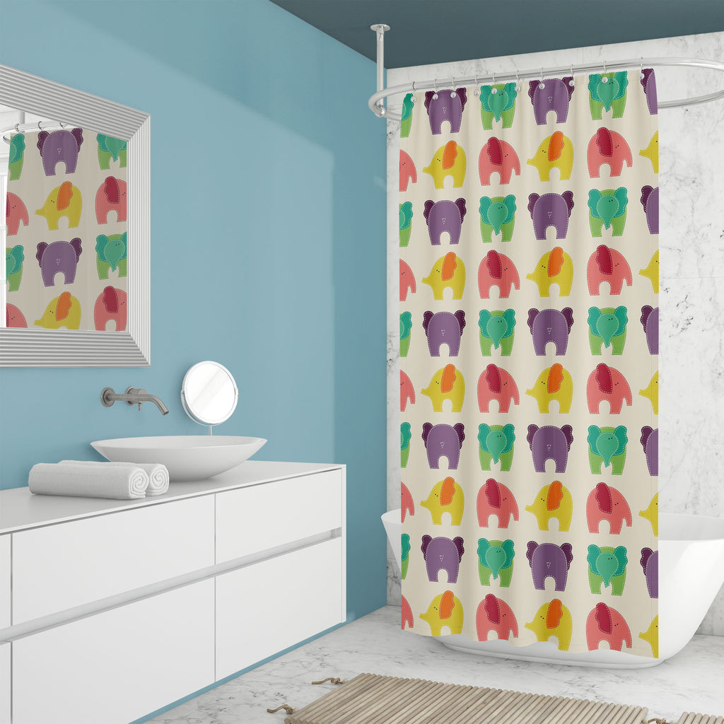 Colorful Elephants Washable Waterproof Shower Curtain-Shower Curtains-CUR_SH_EL-IC 5015369 IC 5015369, Animals, Animated Cartoons, Baby, Black and White, Caricature, Cartoons, Children, Decorative, Digital, Digital Art, Graphic, Illustrations, Kids, Signs, Signs and Symbols, White, Wildlife, colorful, elephants, washable, waterproof, shower, curtain, back, elephant, front, cartoon, vector, adorable, animal, badge, carmine, character, charming, childish, collection, color, coral, cute, design, embroidered, f