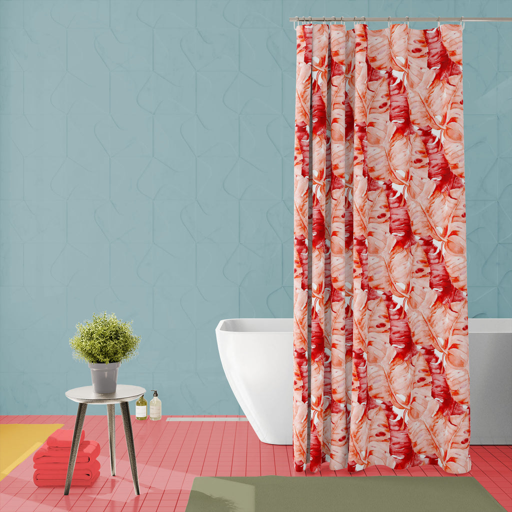Red Watercolor Banana Leaves Washable Waterproof Shower Curtain-Shower Curtains-CUR_SH_EL-IC 5015377 IC 5015377, Abstract Expressionism, Abstracts, Art and Paintings, Bohemian, Botanical, Drawing, Fashion, Floral, Flowers, Hawaiian, Illustrations, Nature, Paintings, Patterns, Scenic, Semi Abstract, Tropical, Watercolour, red, watercolor, banana, leaves, washable, waterproof, shower, curtain, pattern, seamless, jungle, tropic, aquarelle, boho, hawaii, palm, artistic, autumn, bohemain, exotic, allover, aloha,