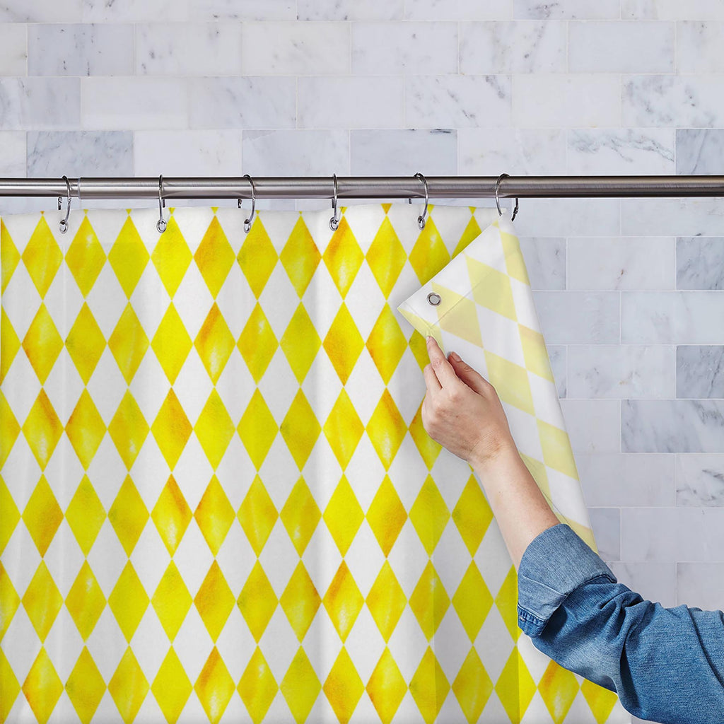 Yellow Geometric Pattern Washable Waterproof Shower Curtain-Shower Curtains-CUR_SH_EL-IC 5015451 IC 5015451, Abstract Expressionism, Abstracts, Geometric, Geometric Abstraction, Patterns, Semi Abstract, Watercolour, yellow, pattern, washable, waterproof, shower, curtain, watercolor, background, circus, harlequin, seamless, trendy, abstract, argyle, backdrop, blending, bright, color, lemon, paint, paper, rhombus, shape, simple, texture, wallpaper, wash, artzfolio, shower curtain, bathroom curtain, eyelet sho