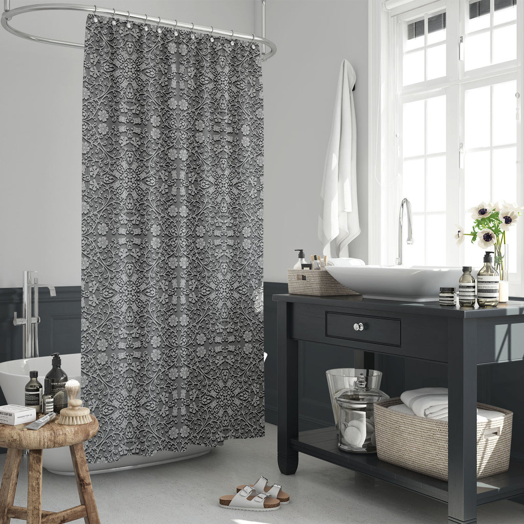 Grey Floral Pattern Washable Waterproof Shower Curtain-Shower Curtains-CUR_SH_EL-IC 5015460 IC 5015460, 3D, Abstract Expressionism, Abstracts, Ancient, Black, Black and White, Botanical, Culture, Damask, Decorative, Ethnic, Floral, Flowers, Historical, Illustrations, Medieval, Nature, Patterns, Retro, Semi Abstract, Signs, Signs and Symbols, Traditional, Tribal, Vintage, World Culture, grey, pattern, washable, waterproof, shower, curtain, seamless, texture, abstract, background, blossom, classic, decoration