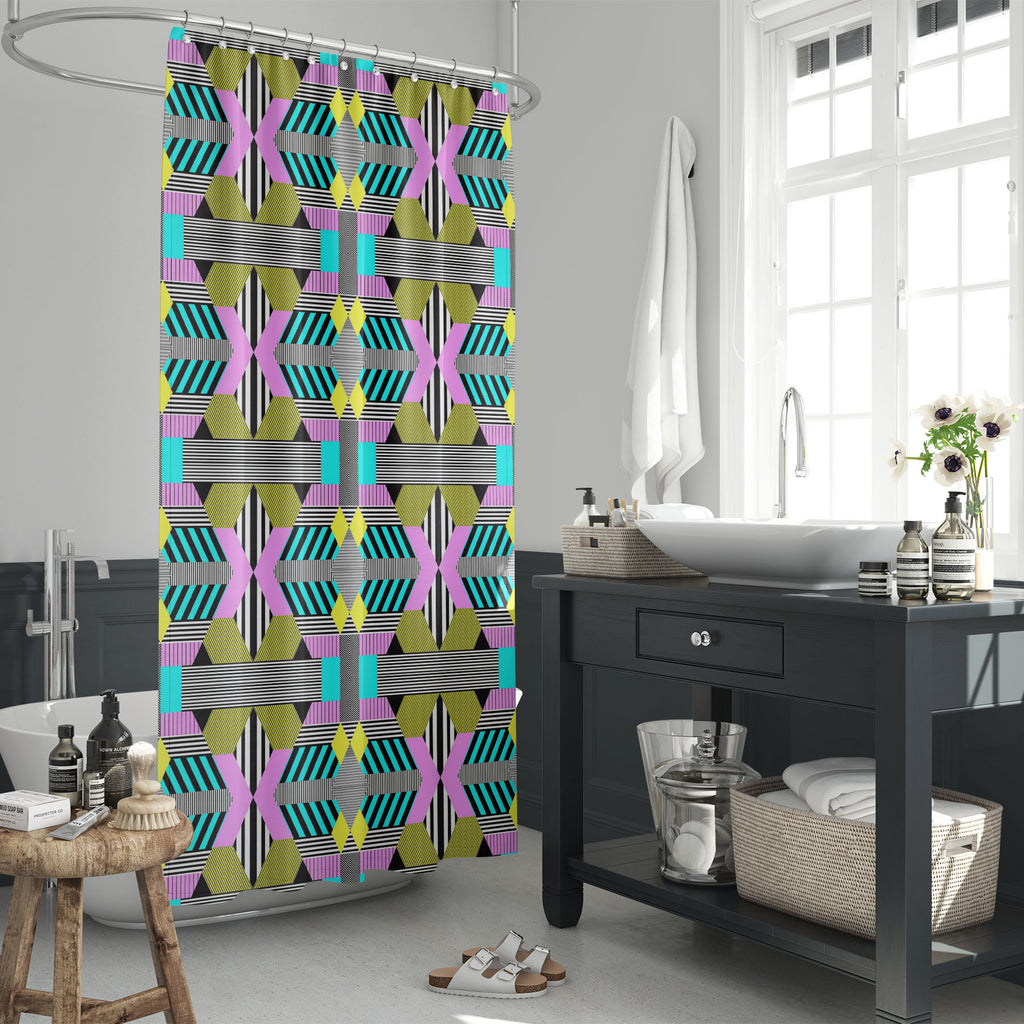 Red Bauhaus Style Washable Waterproof Shower Curtain-Shower Curtains-CUR_SH_EL-IC 5015477 IC 5015477, 80s, Abstract Expressionism, Abstracts, Ancient, Art and Paintings, Black, Black and White, Cubism, Decorative, Digital, Digital Art, Fashion, Geometric, Geometric Abstraction, Graphic, Hipster, Historical, Illustrations, Medieval, Minimalism, Modern Art, Patterns, Retro, Semi Abstract, Signs, Signs and Symbols, Triangles, Vintage, White, red, bauhaus, style, washable, waterproof, shower, curtain, pattern, 