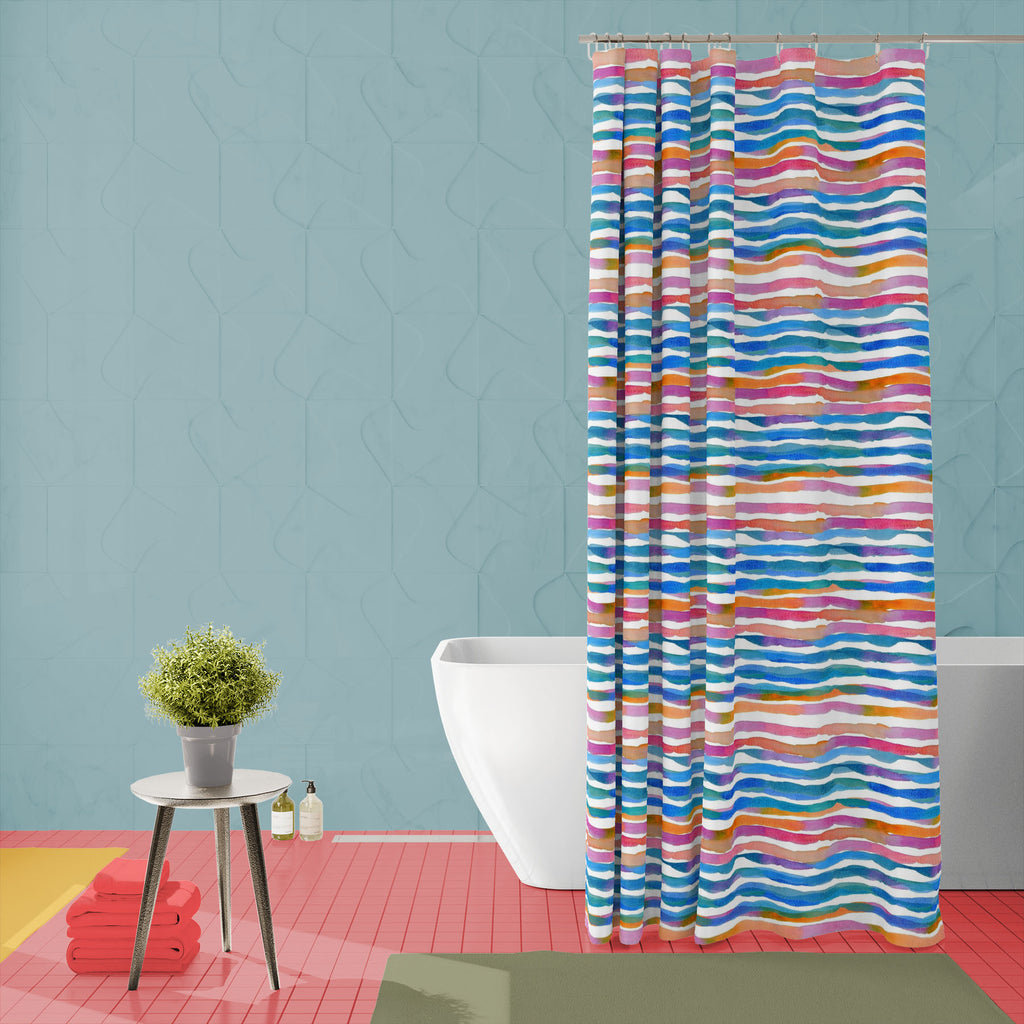 Watercolor Rainbow Stripes Washable Waterproof Shower Curtain-Shower Curtains-CUR_SH_EL-IC 5015496 IC 5015496, Abstract Expressionism, Abstracts, Art and Paintings, Automobiles, Baby, Birthday, Black and White, Children, Fashion, Geometric, Geometric Abstraction, Illustrations, Kids, Modern Art, Nautical, Patterns, Semi Abstract, Signs, Signs and Symbols, Stripes, Transportation, Travel, Vehicles, Watercolour, White, watercolor, rainbow, washable, waterproof, shower, curtain, stripe, line, design, pattern, 
