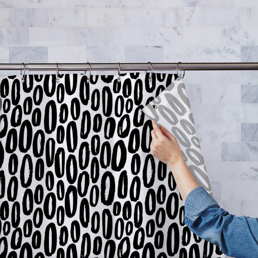 Black & White Oval Shapes Washable Waterproof Shower Curtain-Shower Curtains-CUR_SH_EL-IC 5015524 IC 5015524, Abstract Expressionism, Abstracts, Ancient, Black, Black and White, Digital, Digital Art, Drawing, Geometric, Geometric Abstraction, Gouache, Graphic, Historical, Illustrations, Medieval, Patterns, Semi Abstract, Signs, Signs and Symbols, Vintage, White, oval, shapes, washable, waterproof, shower, curtain, abstract, artistic, backdrop, background, brush, cover, creative, decoration, design, dirty, d