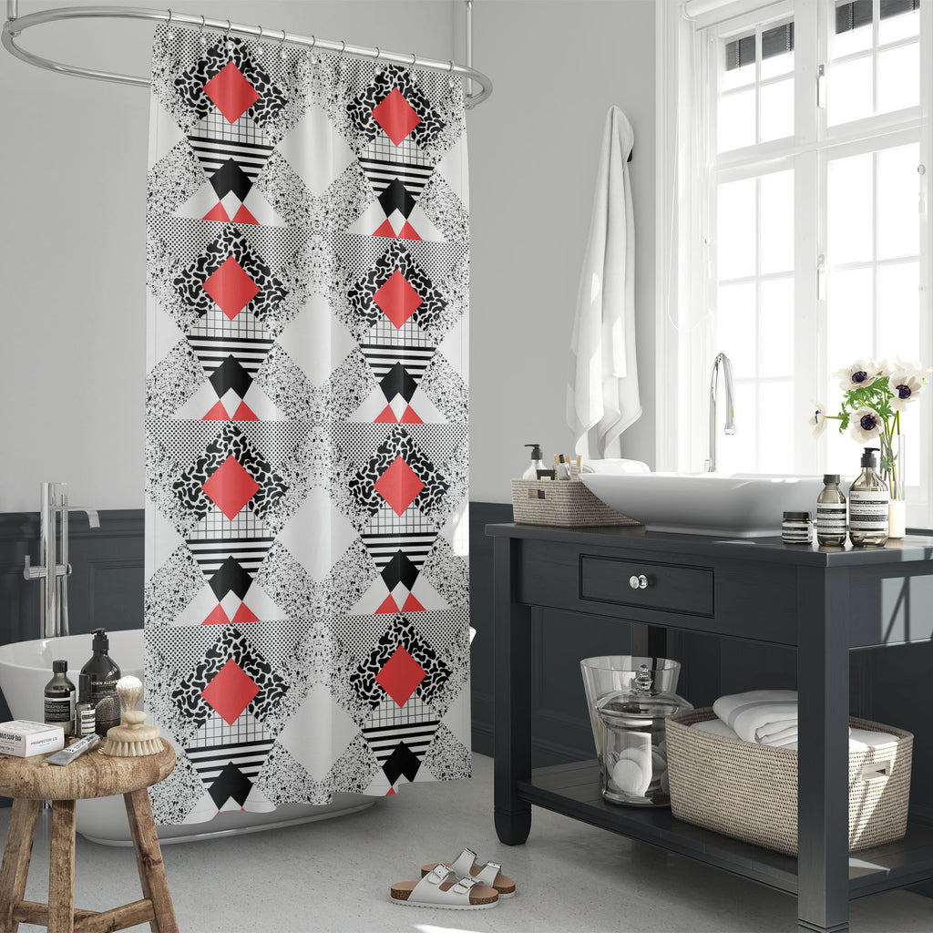 Modern Abstract D13 Washable Waterproof Shower Curtain-Shower Curtains-CUR_SH_EL-IC 5015529 IC 5015529, 80s, Abstract Expressionism, Abstracts, Art and Paintings, Black, Black and White, Cubism, Decorative, Digital, Digital Art, Fashion, Geometric, Geometric Abstraction, Graphic, Hipster, Illustrations, Minimalism, Modern Art, Patterns, Semi Abstract, Signs, Signs and Symbols, Triangles, White, modern, abstract, d13, washable, waterproof, shower, curtain, pattern, memphis, style, avant, cool, bauhaus, fabri