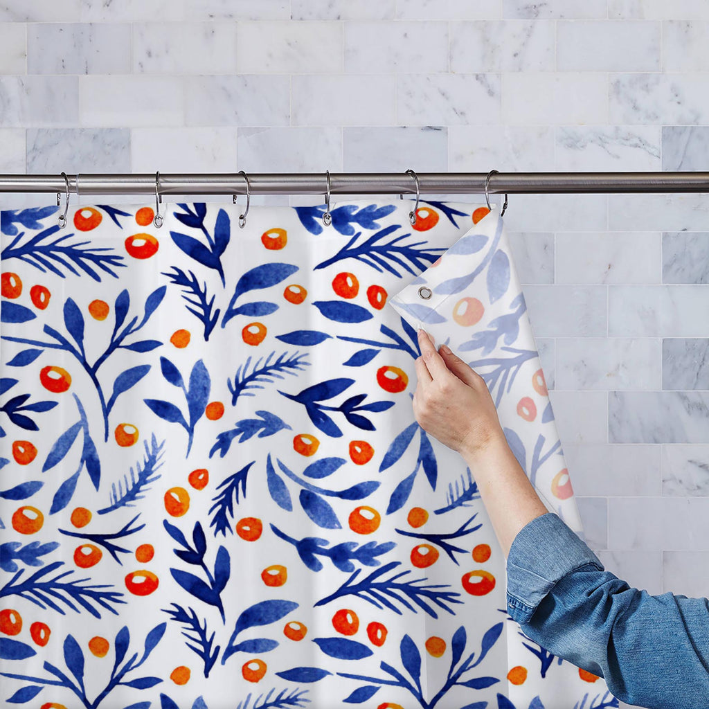 Indigo Watercolor Flowers D1 Washable Waterproof Shower Curtain-Shower Curtains-CUR_SH_EL-IC 5015546 IC 5015546, Ancient, Art and Paintings, Botanical, Floral, Flowers, Historical, Illustrations, Love, Medieval, Nature, Patterns, Retro, Romance, Seasons, Vintage, Watercolour, indigo, watercolor, d1, washable, waterproof, shower, curtain, pattern, fall, berries, winter, background, herbs, seamless, field, art, autumn, backdrop, beautiful, blue, branch, classic, cobalt, delft, dry, fern, forest, garden, herba