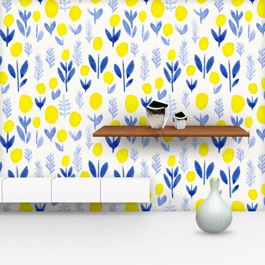 Indigo Botanical Flowers Wallpaper Roll-Wallpapers Peel & Stick-WAL_PA-IC 5015548 IC 5015548, Ancient, Art and Paintings, Botanical, Floral, Flowers, Historical, Illustrations, Love, Medieval, Nature, Patterns, Retro, Romance, Seasons, Vintage, Watercolour, indigo, wallpaper, roll, pattern, watercolor, dandelion, fall, illustration, yellow, background, seamless, art, autumn, backdrop, beautiful, berries, blue, branch, classic, cobalt, delft, dry, fern, field, forest, garden, herbal, herbarium, herbs, invita