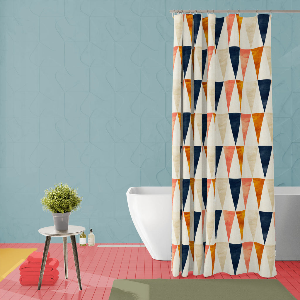 Colorful Triangles D4 Washable Waterproof Shower Curtain-Shower Curtains-CUR_SH_EL-IC 5015564 IC 5015564, 70s, Ancient, Culture, Ethnic, Flags, Geometric, Geometric Abstraction, Historical, Medieval, Nautical, Patterns, Retro, Scandinavian, Signs, Signs and Symbols, Traditional, Triangles, Tribal, Vintage, World Culture, colorful, d4, washable, waterproof, shower, curtain, pattern, seamless, blue, design, navy, texture, background, simple, wallpaper, backdrop, beige, bunting, collection, color, copper, cute
