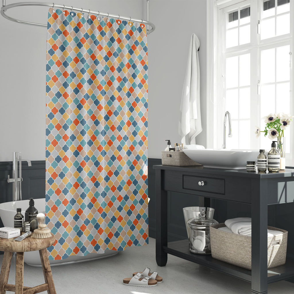 Traditional Colorful Quatrefoil Washable Waterproof Shower Curtain-Shower Curtains-CUR_SH_EL-IC 5015598 IC 5015598, Abstract Expressionism, Abstracts, Allah, Ancient, Arabic, Art and Paintings, Culture, Decorative, Digital, Digital Art, Ethnic, Geometric, Geometric Abstraction, Graphic, Historical, Illustrations, Islam, Medieval, Moroccan, Patterns, Quatrefoil, Retro, Semi Abstract, Signs, Signs and Symbols, Traditional, Tribal, Vintage, World Culture, colorful, washable, waterproof, shower, curtain, patter