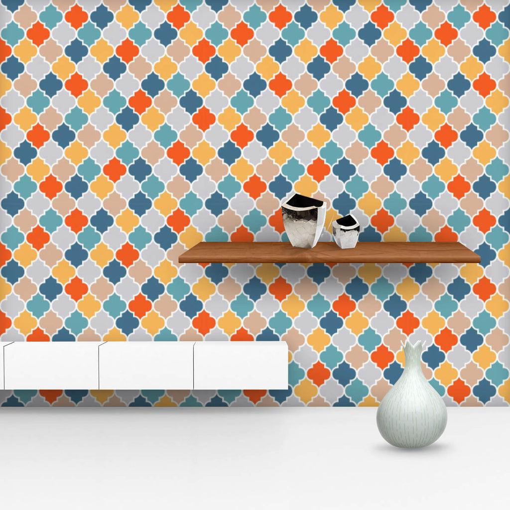 Traditional Colorful Quatrefoil Wallpaper Roll-Wallpapers Peel & Stick-WAL_PA-IC 5015598 IC 5015598, Abstract Expressionism, Abstracts, Allah, Ancient, Arabic, Art and Paintings, Culture, Decorative, Digital, Digital Art, Ethnic, Geometric, Geometric Abstraction, Graphic, Historical, Illustrations, Islam, Medieval, Moroccan, Patterns, Quatrefoil, Retro, Semi Abstract, Signs, Signs and Symbols, Traditional, Tribal, Vintage, World Culture, colorful, wallpaper, roll, pattern, shape, islamic, eastern, lattice, 