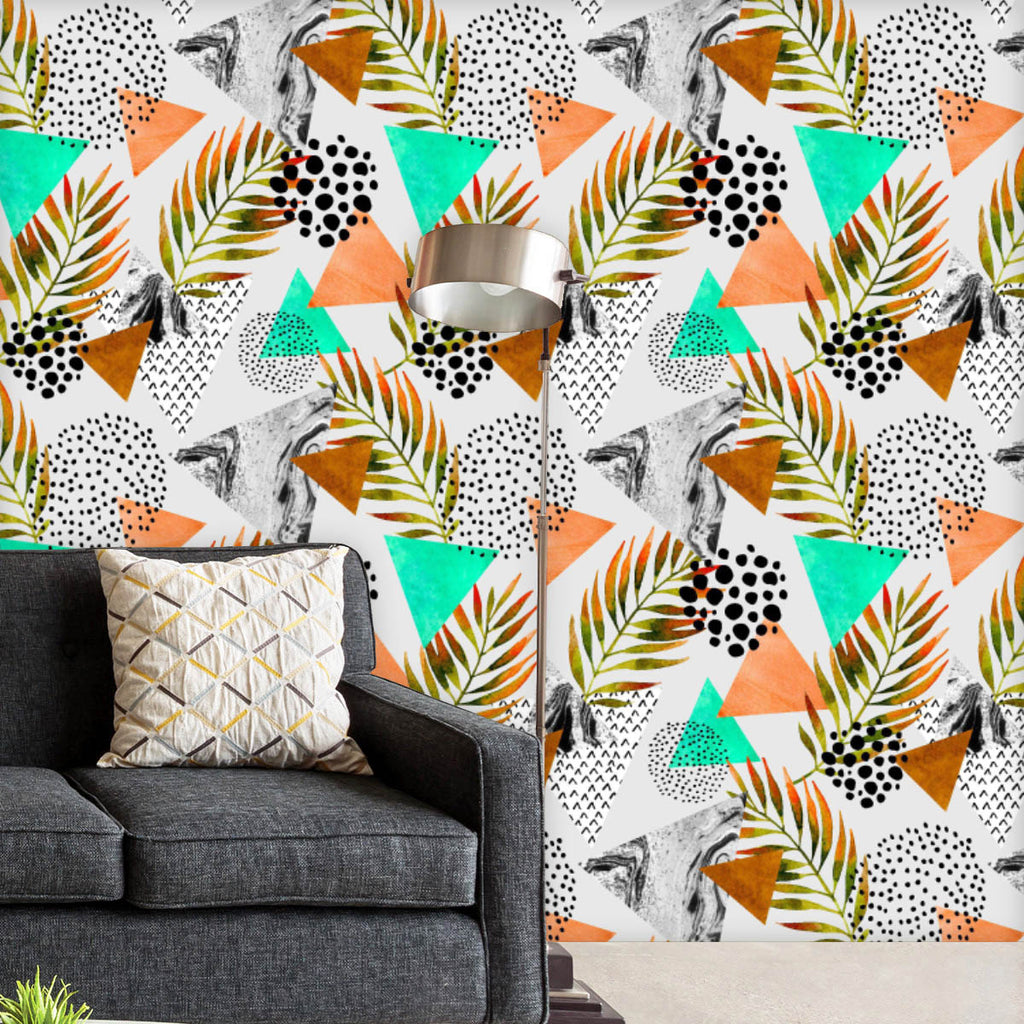 Triangles Palm Leaves Wallpaper Roll-Wallpapers Peel & Stick-WAL_PA-IC 5015654 IC 5015654, 80s, 90s, Abstract Expressionism, Abstracts, Ancient, Art and Paintings, Automobiles, Black, Black and White, Bling, Digital, Digital Art, Dots, Geometric, Geometric Abstraction, Graphic, Grid Art, Hipster, Historical, Illustrations, Marble, Marble and Stone, Medieval, Patterns, Pop Art, Retro, Semi Abstract, Signs, Signs and Symbols, Transportation, Travel, Triangles, Vehicles, Vintage, Watercolour, palm, leaves, wal