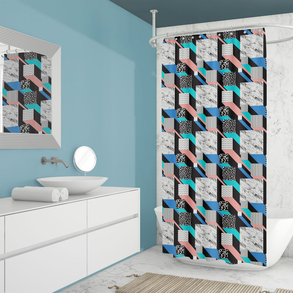 Geometric Pattern D21 Washable Waterproof Shower Curtain-Shower Curtains-CUR_SH_EL-IC 5015669 IC 5015669, 80s, Abstract Expressionism, Abstracts, Art and Paintings, Black, Black and White, Cubism, Decorative, Digital, Digital Art, Fashion, Geometric, Geometric Abstraction, Graphic, Hipster, Illustrations, Marble, Marble and Stone, Minimalism, Modern Art, Patterns, Semi Abstract, Signs, Signs and Symbols, Triangles, White, pattern, d21, washable, waterproof, shower, curtain, memphis, avant, garde, seamless, 