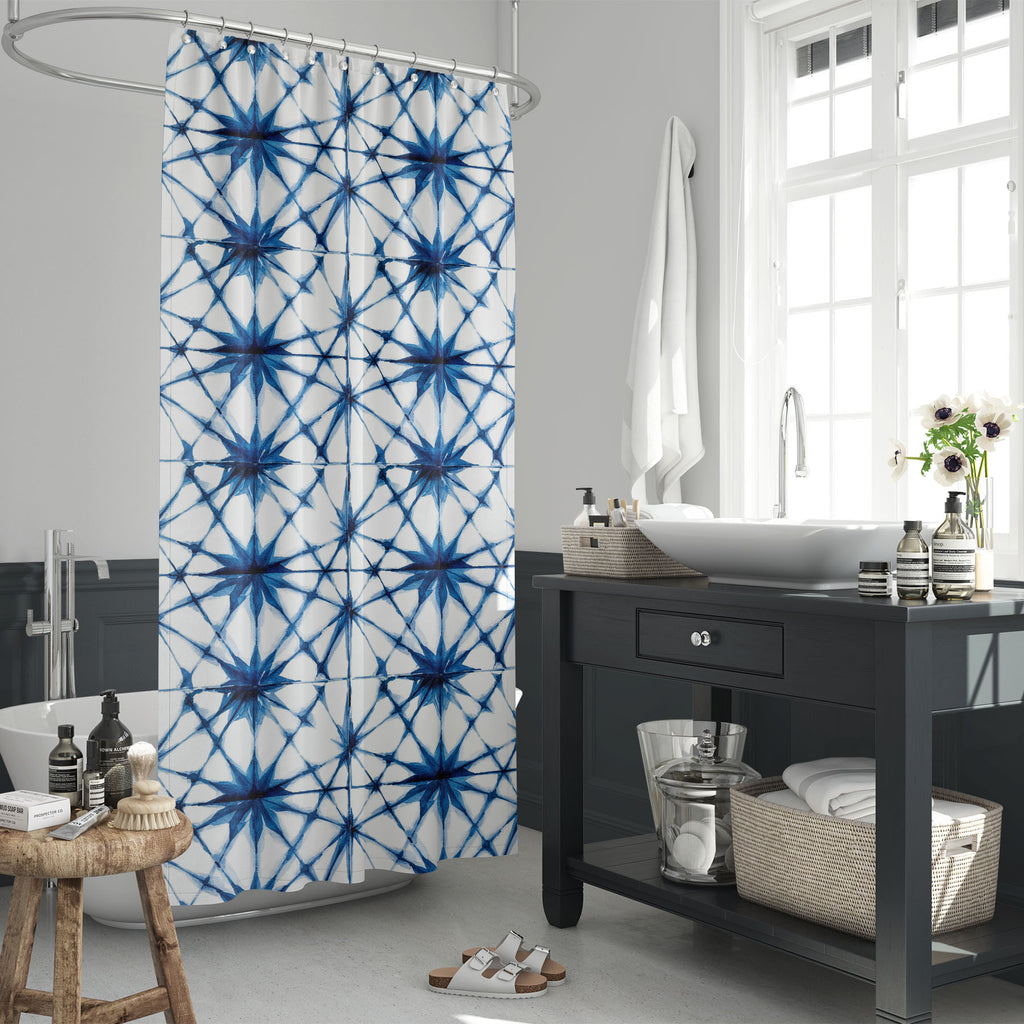 Watercolor Indigo Shibori D2 Washable Waterproof Shower Curtain-Shower Curtains-CUR_SH_EL-IC 5015675 IC 5015675, Abstract Expressionism, Abstracts, Art and Paintings, Chinese, Culture, Ethnic, Fashion, Folk Art, Geometric, Geometric Abstraction, Japanese, Modern Art, Paintings, Patterns, Retro, Semi Abstract, Shibori, Signs, Signs and Symbols, Traditional, Triangles, Tribal, Watercolour, World Culture, watercolor, indigo, d2, washable, waterproof, shower, curtain, pattern, abstract, blue, dye, painting, kal