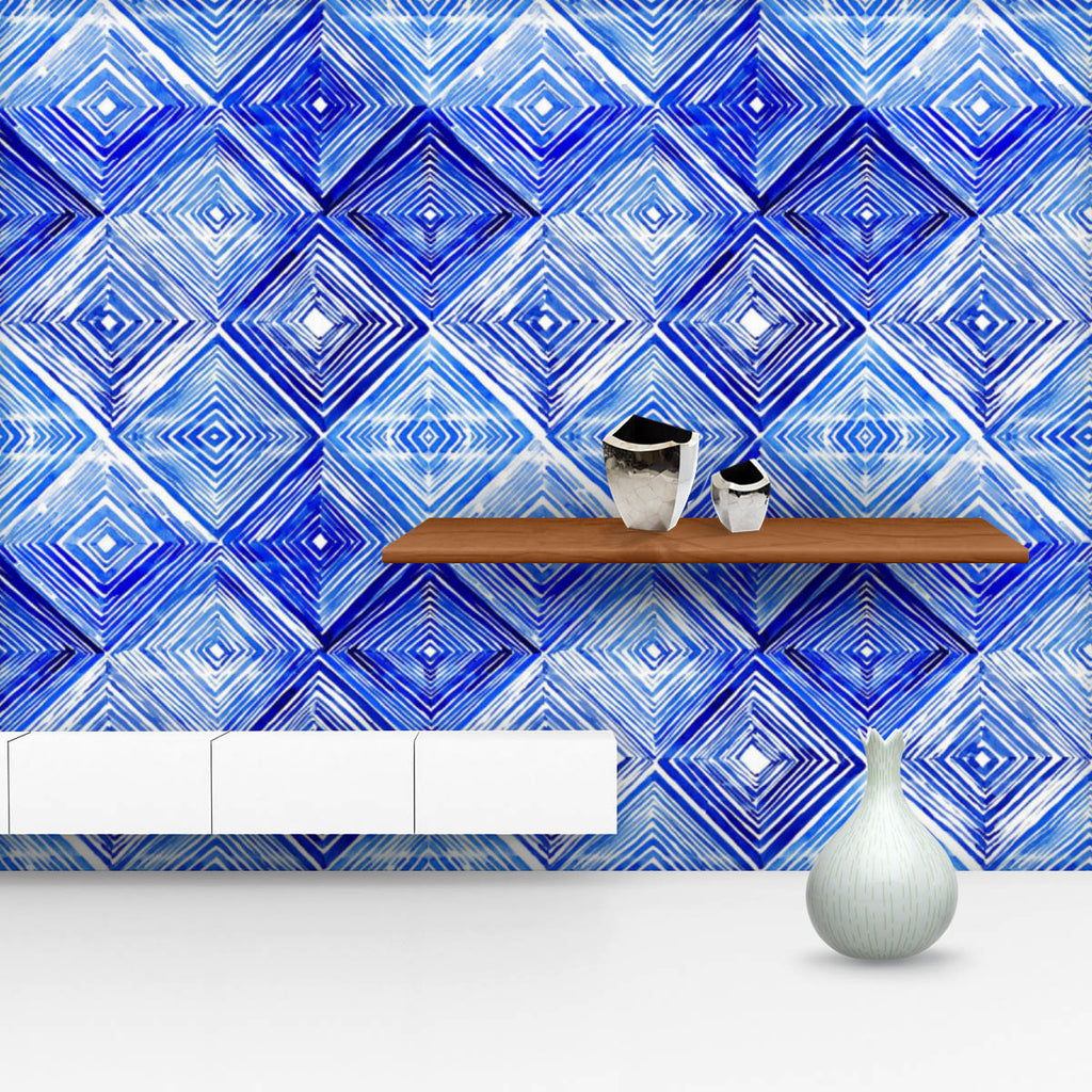 Rhombus Watercolor Wallpaper Roll-Wallpapers Peel & Stick-WAL_PA-IC 5015676 IC 5015676, Abstract Expressionism, Abstracts, Chinese, Culture, Ethnic, Fashion, Folk Art, Geometric, Geometric Abstraction, Japanese, Modern Art, Patterns, Semi Abstract, Shibori, Signs, Signs and Symbols, Traditional, Triangles, Tribal, Watercolour, World Culture, rhombus, watercolor, wallpaper, roll, pattern, tie, dye, ornament, tile, abstract, die, indigo, batik, blue, design, seamless, fabric, rustic, china, cloth, clothes, co