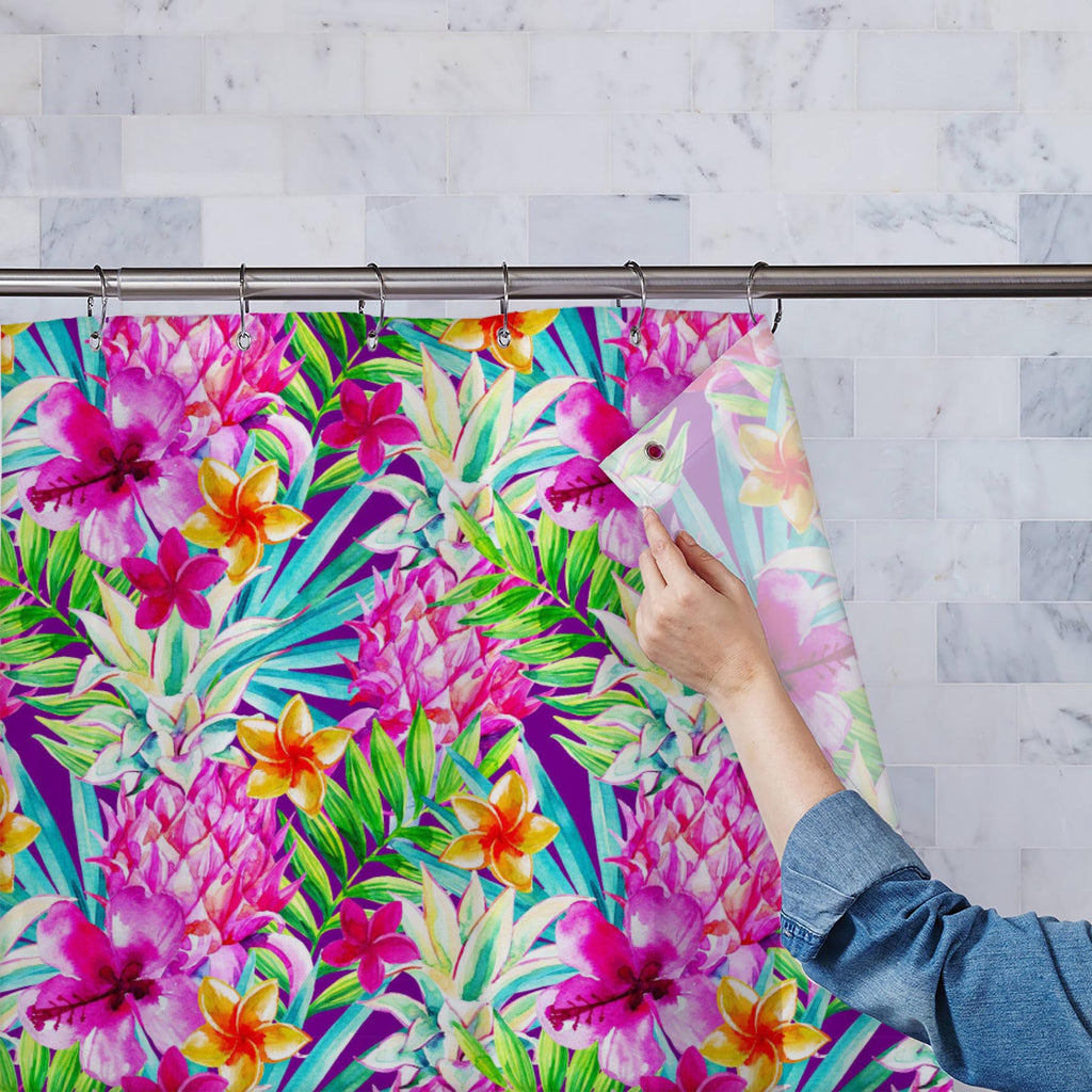 Watercolor Pink Pineapple Image Washable Waterproof Shower Curtain-Shower Curtains-CUR_SH_EL-IC 5015678 IC 5015678, Art and Paintings, Black and White, Botanical, Cuisine, Decorative, Drawing, Floral, Flowers, Food, Food and Beverage, Food and Drink, Fruit and Vegetable, Fruits, Hawaiian, Illustrations, Nature, Patterns, Scenic, Signs, Signs and Symbols, Tropical, Watercolour, White, watercolor, pink, pineapple, image, washable, waterproof, shower, curtain, fruit, flower, summer, color, exotic, vibrant, bac