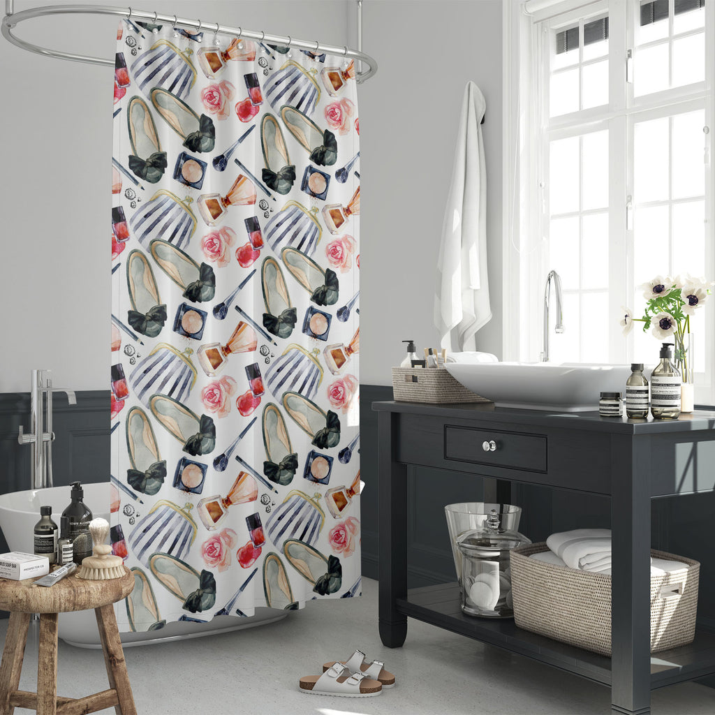Watercolor Women's Beauty Washable Waterproof Shower Curtain-Shower Curtains-CUR_SH_EL-IC 5015694 IC 5015694, Art and Paintings, Black, Black and White, Bohemian, Botanical, Fashion, Floral, Flowers, Illustrations, Nature, Patterns, Signs, Signs and Symbols, Watercolour, watercolor, women's, beauty, washable, waterproof, shower, curtain, pattern, seamless, makeup, print, paint, bow, hand, flower, high, background, illustration, line, make, perfume, shoes, trendy, up, advertisement, art, beautiful, bottle, b