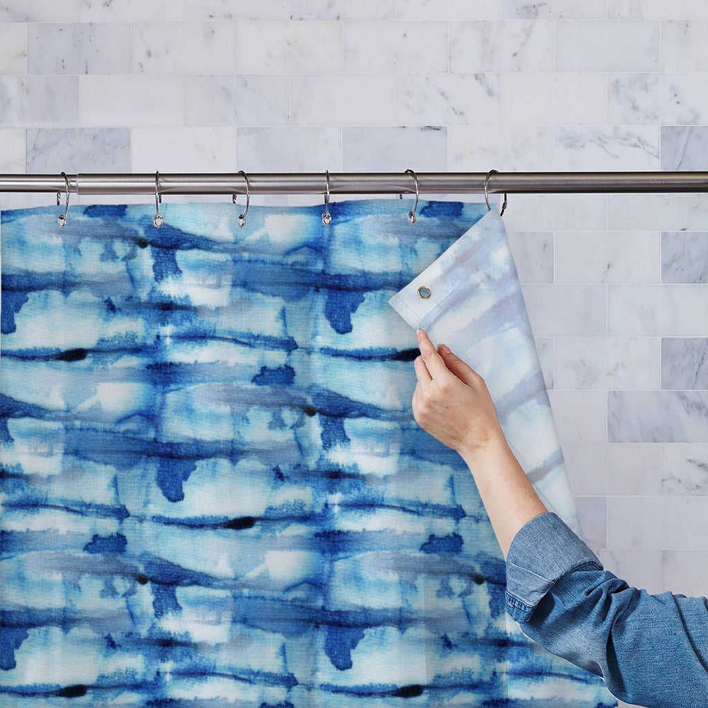 Shibori Indigo Batik D1 Washable Waterproof Shower Curtain-Shower Curtains-CUR_SH_EL-IC 5015711 IC 5015711, Abstract Expressionism, Abstracts, Art and Paintings, Black and White, Culture, Decorative, Ethnic, Fashion, Illustrations, Japanese, Paintings, Patterns, Retro, Semi Abstract, Shibori, Traditional, Tribal, Watercolour, White, World Culture, indigo, batik, d1, washable, waterproof, shower, curtain, abstract, art, artistic, backdrop, background, beauty, cloth, color, cotton, decorate, dye, dyeing, fabr