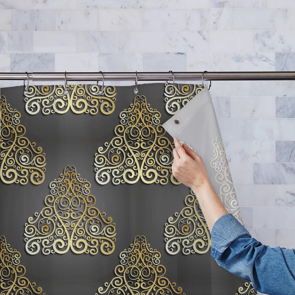 Damask Pattern D6 Washable Waterproof Shower Curtain-Shower Curtains-CUR_SH_EL-IC 5015713 IC 5015713, 3D, Abstract Expressionism, Abstracts, Art and Paintings, Baroque, Black, Black and White, Botanical, Damask, Decorative, Floral, Flowers, Illustrations, Modern Art, Nature, Patterns, Retro, Rococo, Semi Abstract, Signs, Signs and Symbols, Victorian, Vintage, Metallic, pattern, d6, washable, waterproof, shower, curtain, abstract, antique, art, backdrop, background, classic, creative, curve, decor, decoratio
