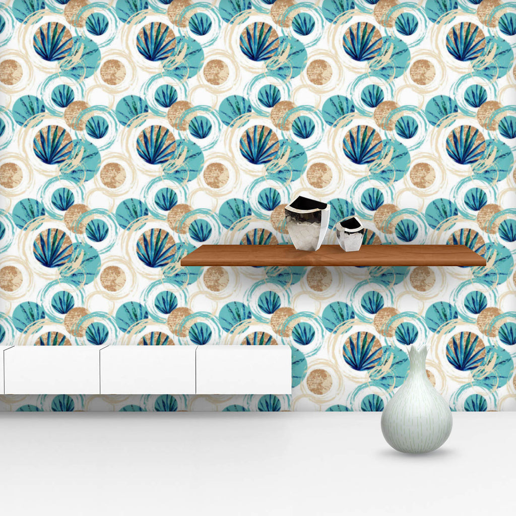 Abstract Circles Palm Leaves Wallpaper Roll - Wallpapers Peel & Stick - ArtzFolio.com