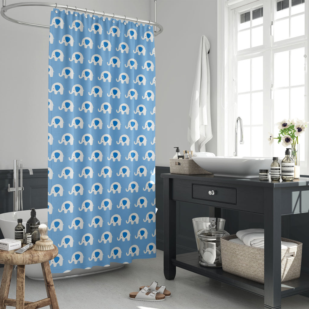 Blue & White Elephants Washable Waterproof Shower Curtain-Shower Curtains-CUR_SH_EL-IC 5015722 IC 5015722, Animals, Animated Cartoons, Baby, Black and White, Caricature, Cartoons, Children, Digital, Digital Art, Graphic, Illustrations, Kids, Modern Art, Patterns, Signs, Signs and Symbols, White, blue, elephants, washable, waterproof, shower, curtain, elephant, cute, pattern, illustration, adorable, animal, background, cartoon, child, colorful, decor, decoration, design, fabric, fun, happy, infant, kid, mode
