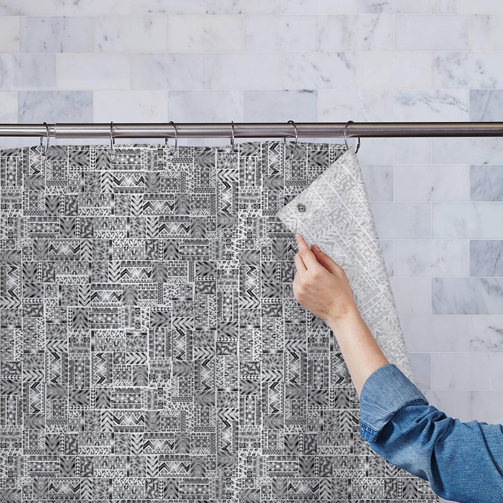 Tribal Elegant Ornamental Pattern Washable Waterproof Shower Curtain-Shower Curtains-CUR_SH_EL-IC 5015731 IC 5015731, Abstract Expressionism, Abstracts, Ancient, Art and Paintings, Aztec, Black, Black and White, Botanical, Collages, Culture, Decorative, Drawing, Ethnic, Floral, Flowers, Geometric, Geometric Abstraction, Historical, Illustrations, Indian, Medieval, Mexican, Modern Art, Nature, Patterns, Retro, Semi Abstract, Signs, Signs and Symbols, Traditional, Tribal, Vintage, White, World Culture, elegan