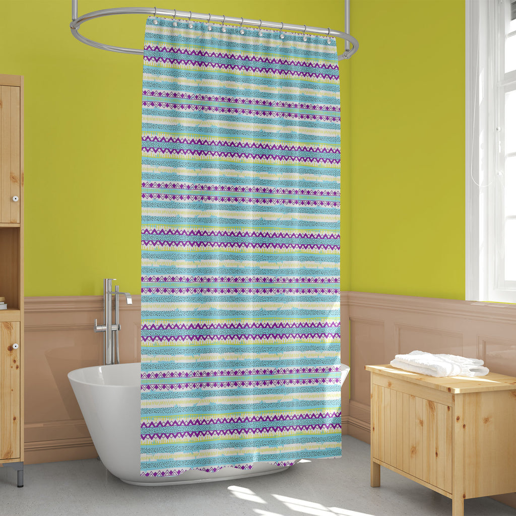Colorful Tribal Stripes Washable Waterproof Shower Curtain-Shower Curtains-CUR_SH_EL-IC 5015735 IC 5015735, Abstract Expressionism, Abstracts, African, Ancient, Art and Paintings, Aztec, Black, Black and White, Bohemian, Culture, Digital, Digital Art, Dots, Drawing, Ethnic, Fashion, Geometric, Geometric Abstraction, Graphic, Historical, Illustrations, Medieval, Modern Art, Patterns, Retro, Semi Abstract, Signs, Signs and Symbols, Stripes, Traditional, Tribal, Vintage, Watercolour, White, World Culture, colo