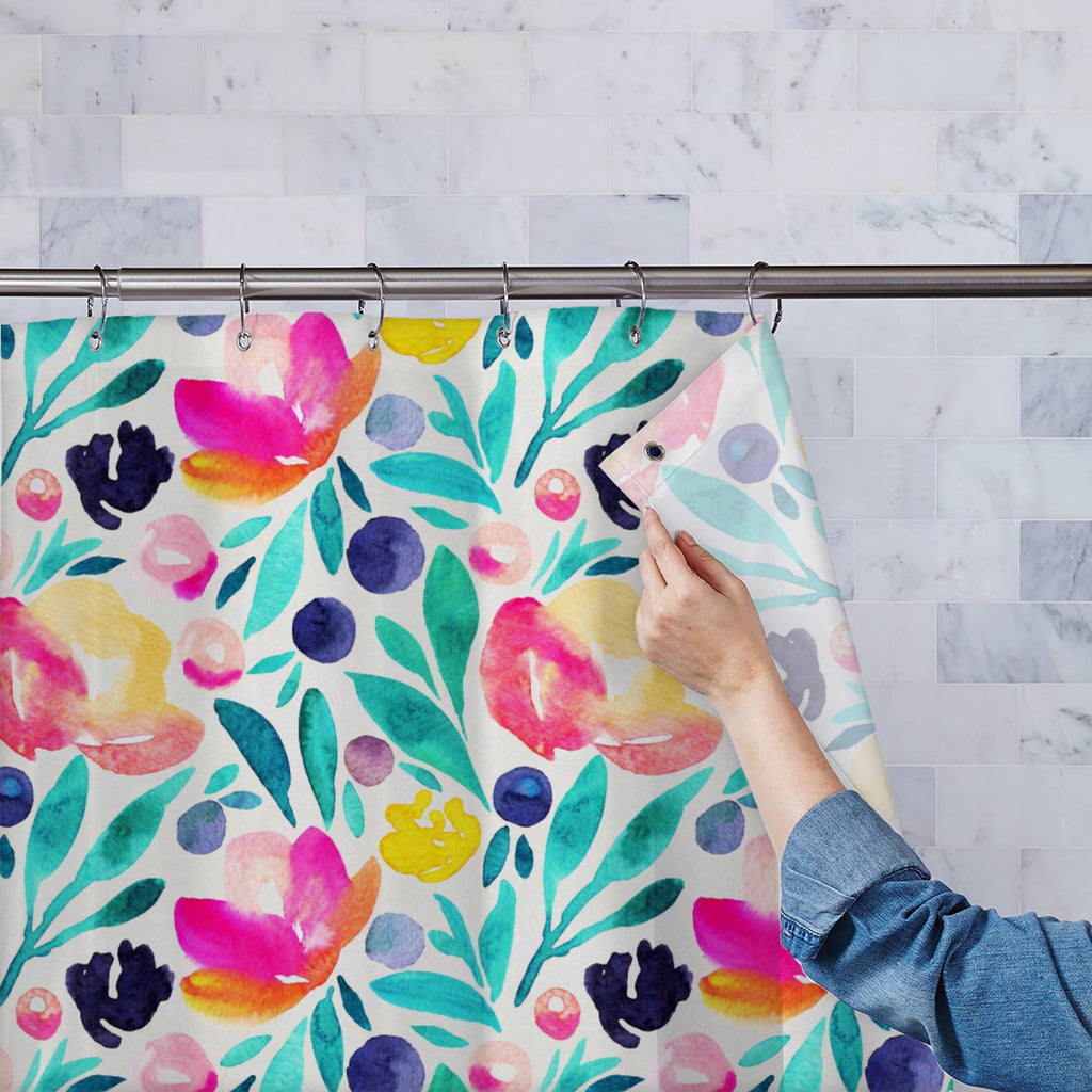 Watercolor Floral Pattern D18 Washable Waterproof Shower Curtain-Shower Curtains-CUR_SH_EL-IC 5015746 IC 5015746, Ancient, Art and Paintings, Botanical, Floral, Flowers, Historical, Illustrations, Love, Medieval, Nature, Patterns, Retro, Romance, Seasons, Vintage, Watercolour, watercolor, pattern, d18, washable, waterproof, shower, curtain, background, seamless, paint, trendy, turquoise, winter, beautiful, classic, purple, simple, teal, art, autumn, backdrop, berries, blueberries, branch, dry, fall, field, 