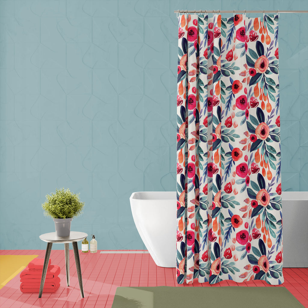 Watercolor Floral Pattern D19 Washable Waterproof Shower Curtain-Shower Curtains-CUR_SH_EL-IC 5015752 IC 5015752, Art and Paintings, Botanical, Floral, Flowers, Illustrations, Nature, Patterns, Seasons, Signs, Signs and Symbols, Watercolour, watercolor, pattern, d19, washable, waterproof, shower, curtain, background, teal, peach, texture, flower, winter, blue, seamless, simple, herbarium, illustration, purple, art, brush, clover, fall, leaf, paper, wallpaper, arrangement, backdrop, beautiful, berries, branc
