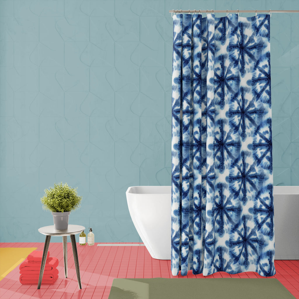 Shibori Ikat Batik Art D1 Washable Waterproof Shower Curtain-Shower Curtains-CUR_SH_EL-IC 5015758 IC 5015758, Abstract Expressionism, Abstracts, Art and Paintings, Black and White, Circle, Culture, Decorative, Ethnic, Fashion, Illustrations, Japanese, Paintings, Patterns, Retro, Semi Abstract, Shibori, Signs, Signs and Symbols, Traditional, Tribal, Watercolour, White, World Culture, ikat, batik, art, d1, washable, waterproof, shower, curtain, pattern, dye, tie, seamless, repeat, blue, print, fabric, abstrac