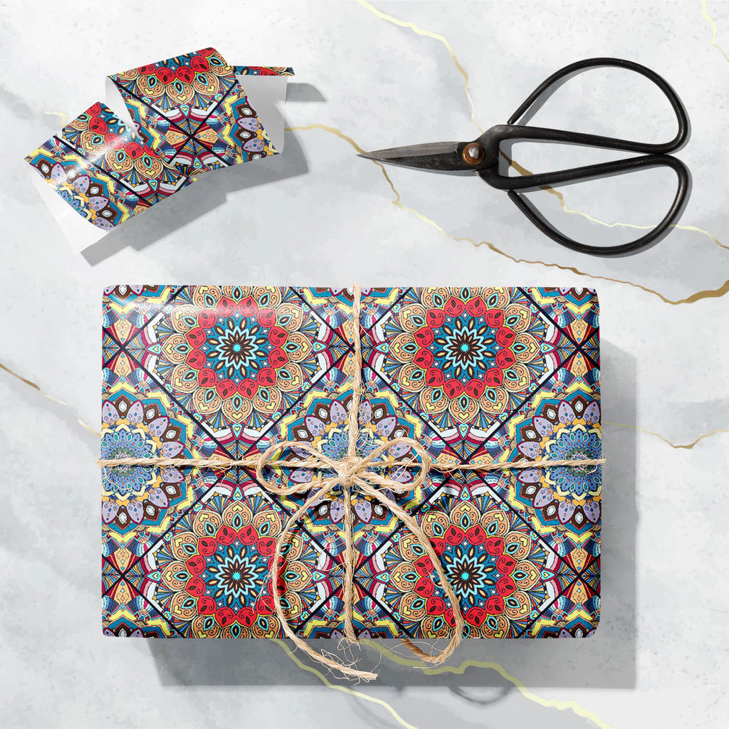 Boho Mandala Flowers Art & Craft Gift Wrapping Paper-Wrapping Papers-WRP_PP-IC 5015795 IC 5015795, Ancient, Art and Paintings, Botanical, Decorative, Drawing, Fantasy, Floral, Flowers, Historical, Illustrations, Indian, Mandala, Medieval, Nature, Paintings, Patterns, Signs, Signs and Symbols, Triangles, Vintage, boho, art, craft, gift, wrapping, paper, background, batik, blue, colorful, deco, decoration, design, elaborate, fabric, flower, greeting, grey, hippie, ink, intricate, light, orange, oriental, orna