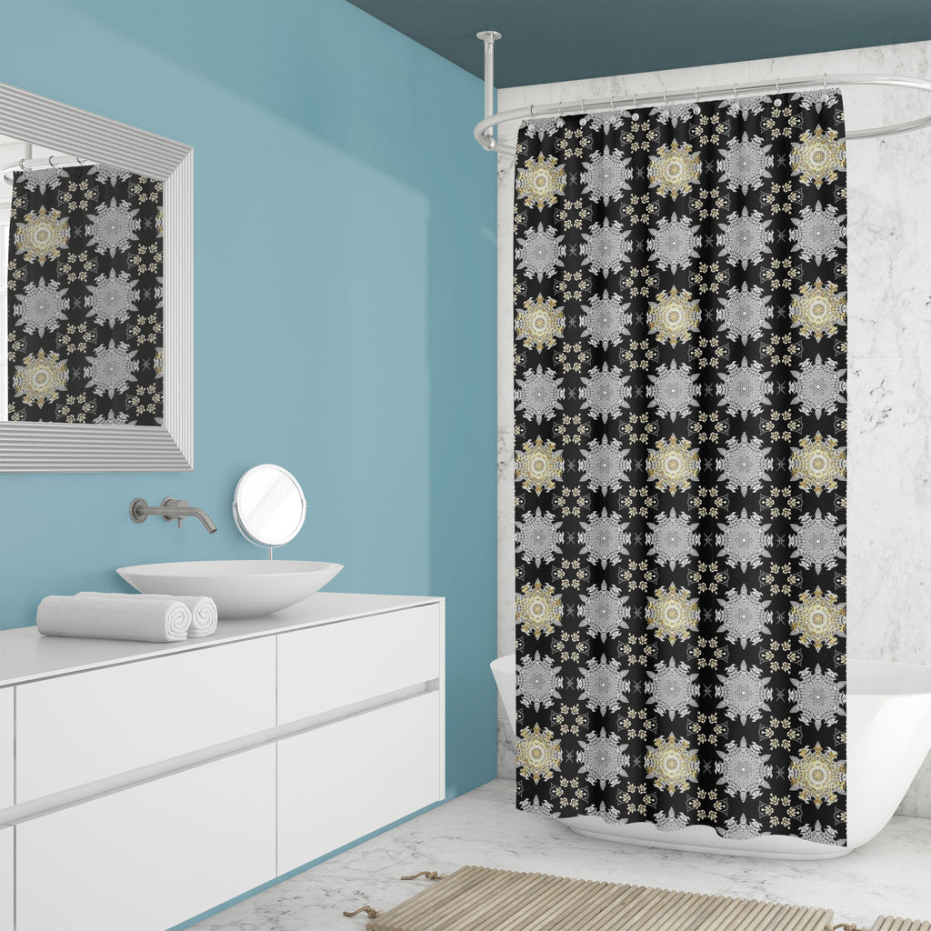 Vintage Gold Elements Washable Waterproof Shower Curtain-Shower Curtains-CUR_SH_EL-IC 5015801 IC 5015801, Ancient, Black, Black and White, Botanical, Culture, Damask, Digital, Digital Art, Ethnic, Fashion, Floral, Flowers, Gothic, Graphic, Historical, Illustrations, Mandala, Medieval, Nature, Paisley, Patterns, Renaissance, Traditional, Tribal, Victorian, Vintage, White, World Culture, gold, elements, washable, waterproof, shower, curtain, antique, arabesque, beautiful, classic, decor, elegance, elegant, fa