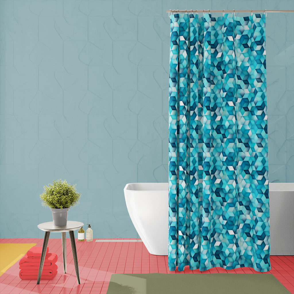 Blue Cubical Rhombus Shape Washable Waterproof Shower Curtain-Shower Curtains-CUR_SH_EL-IC 5015802 IC 5015802, Abstract Expressionism, Abstracts, Ancient, Decorative, Digital, Digital Art, Geometric, Geometric Abstraction, Graphic, Grid Art, Historical, Illustrations, Medieval, Modern Art, Patterns, Retro, Semi Abstract, Signs, Signs and Symbols, Vintage, blue, cubical, rhombus, shape, washable, waterproof, shower, curtain, gradient, pattern, seamless, background, cristal, block, elegant, mesh, multicolor, 