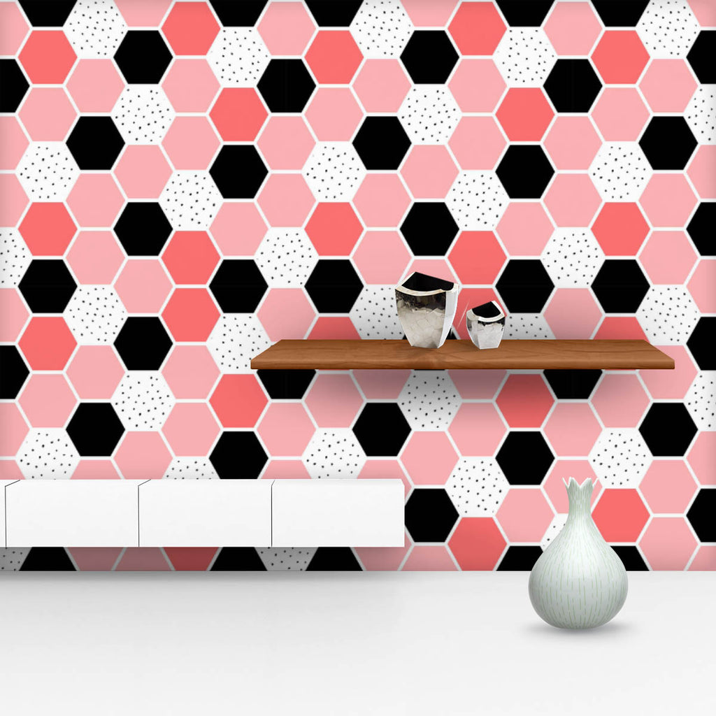 Geometric Hexagonal Shapes Wallpaper Roll-Wallpapers Peel & Stick-WAL_PA-IC 5015803 IC 5015803, Abstract Expressionism, Abstracts, Ancient, Art and Paintings, Black, Black and White, Digital, Digital Art, Dots, Geometric, Geometric Abstraction, Graphic, Hexagon, Historical, Illustrations, Medieval, Modern Art, Patterns, Semi Abstract, Signs, Signs and Symbols, Vintage, hexagonal, shapes, wallpaper, roll, pattern, pink, cool, tile, seamless, pastel, vector, art, form, geometry, gray, modern, trendy, abstract