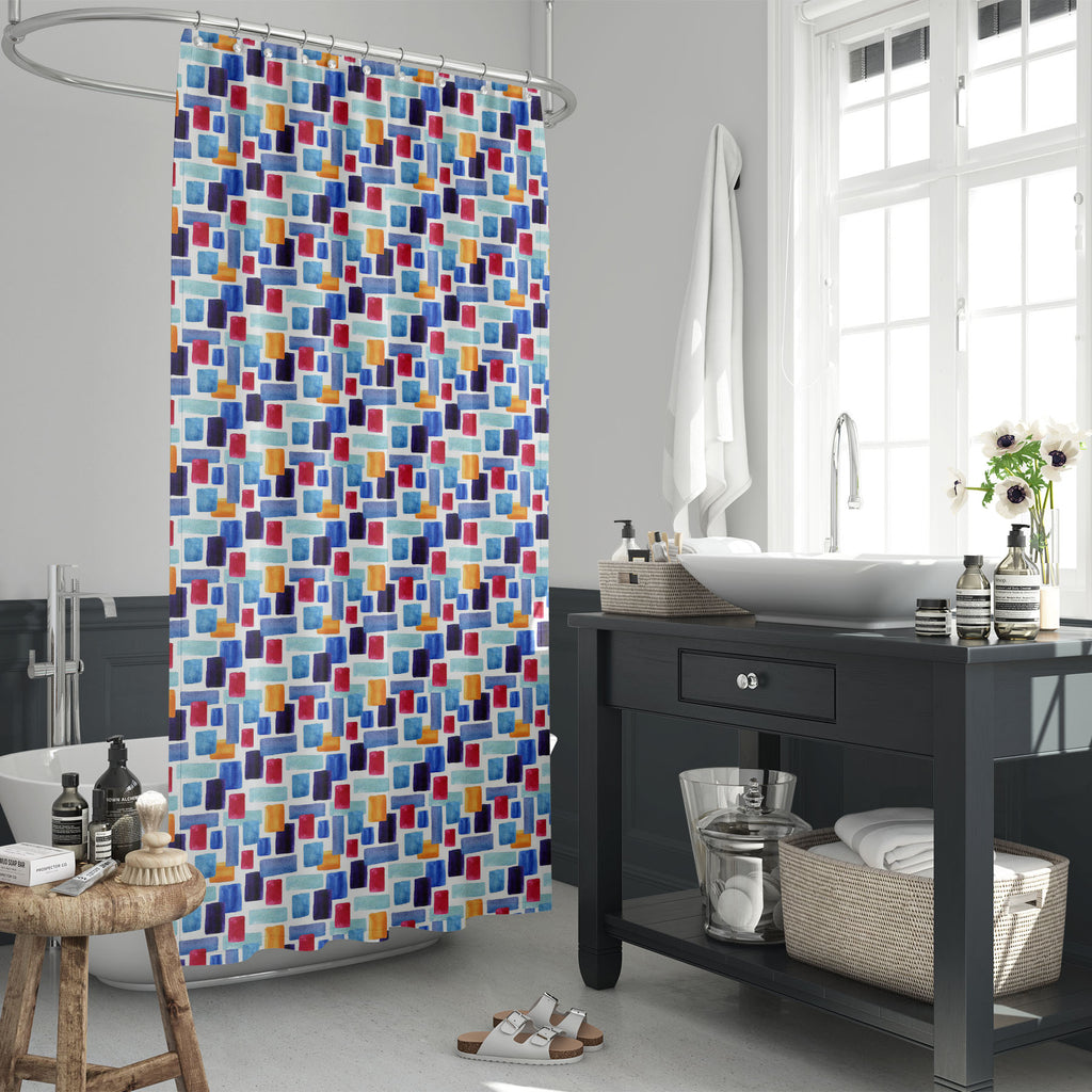 Watercolor Abstract Rectangles Washable Waterproof Shower Curtain-Shower Curtains-CUR_SH_EL-IC 5015823 IC 5015823, Abstract Expressionism, Abstracts, Art and Paintings, Geometric, Geometric Abstraction, Illustrations, Nautical, Patterns, Semi Abstract, Signs, Signs and Symbols, Watercolour, watercolor, abstract, rectangles, washable, waterproof, shower, curtain, pattern, colorful, art, background, blue, cold, color, decoration, design, doodle, draw, fabric, geometrical, grunge, illustration, indigo, navy, o