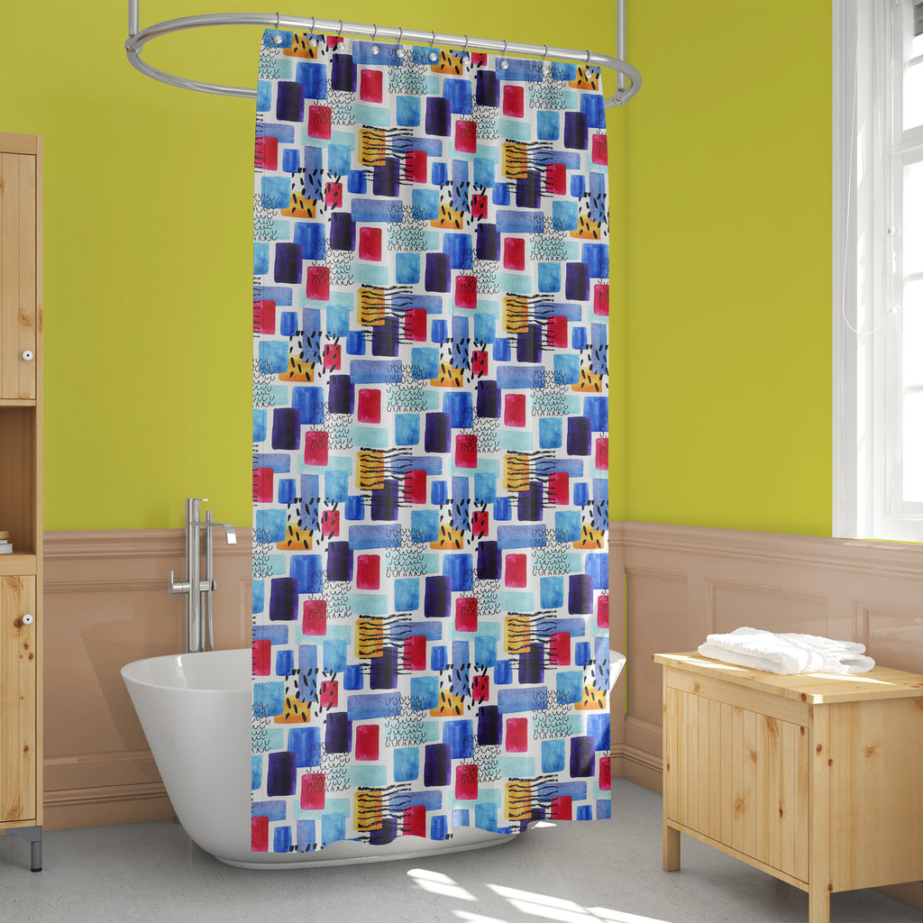 Watercolor Rectangles with Doodles Washable Waterproof Shower Curtain-Shower Curtains-CUR_SH_EL-IC 5015830 IC 5015830, Abstract Expressionism, Abstracts, Art and Paintings, Geometric, Geometric Abstraction, Illustrations, Nautical, Patterns, Semi Abstract, Signs, Signs and Symbols, Watercolour, watercolor, rectangles, with, doodles, washable, waterproof, shower, curtain, abstract, pattern, shape, square, doodle, paint, seamless, background, cold, colorful, design, illustration, purple, art, blue, color, dec