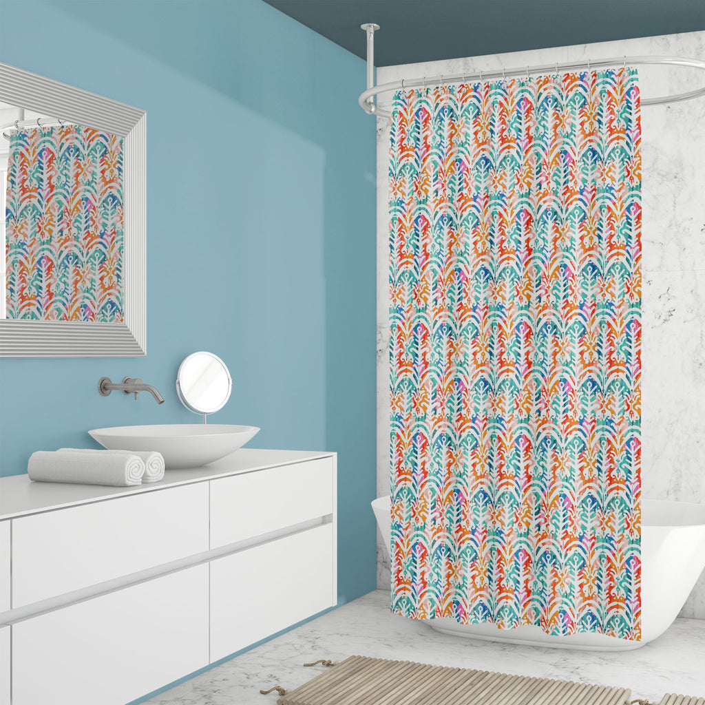 Watercolor Floral Ikat Pattern D2 Washable Waterproof Shower Curtain-Shower Curtains-CUR_SH_EL-IC 5015835 IC 5015835, Art and Paintings, Aztec, Bohemian, Botanical, Chevron, Culture, Decorative, Ethnic, Fashion, Floral, Flowers, Folk Art, Ikat, Indian, Japanese, Nature, Patterns, Shibori, Signs, Signs and Symbols, Stripes, Traditional, Tribal, Watercolour, World Culture, watercolor, pattern, d2, washable, waterproof, shower, curtain, dye, tie, folk, stripe, trend, art, artistic, authentic, blurred, boho, ch