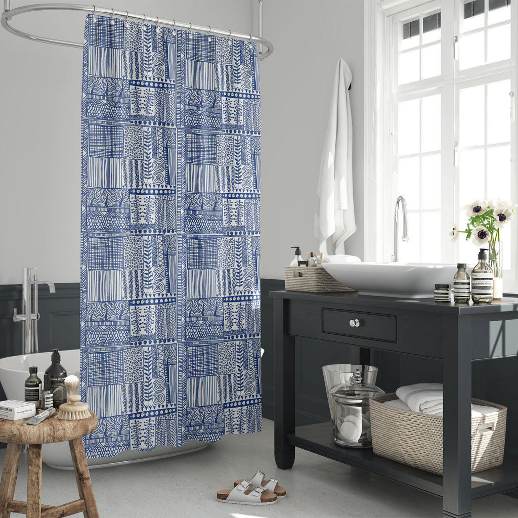 Blue White Doodle Washable Waterproof Shower Curtain-Shower Curtains-CUR_SH_EL-IC 5015881 IC 5015881, Abstract Expressionism, Abstracts, Ancient, Black and White, Books, Circle, Collages, Dots, Geometric, Geometric Abstraction, Hipster, Historical, Illustrations, Medieval, Patterns, Retro, Semi Abstract, Signs, Signs and Symbols, Vintage, White, blue, doodle, washable, waterproof, shower, curtain, abstract, background, pattern, artwork, card, ceramic, checkered, collage, creative, decor, decoration, design,