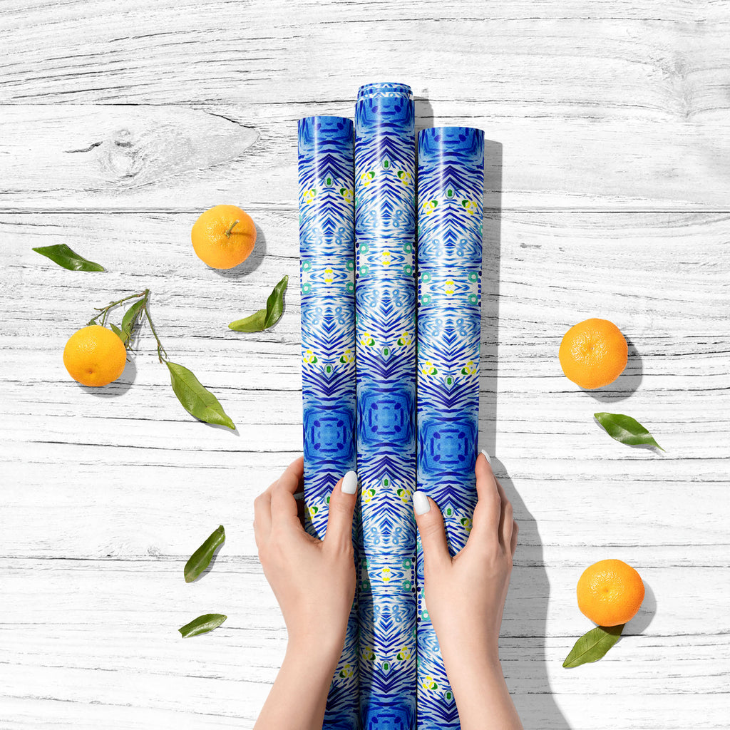 Blue Watercolor Ikat Art & Craft Gift Wrapping Paper-Wrapping Papers-WRP_PP-IC 5015883 IC 5015883, Abstract Expressionism, Abstracts, Botanical, Culture, Drawing, Ethnic, Floral, Flowers, Geometric, Geometric Abstraction, Ikat, Mandala, Nature, Patterns, Semi Abstract, Signs, Signs and Symbols, Traditional, Tribal, Watercolour, World Culture, blue, watercolor, art, craft, gift, wrapping, paper, pattern, abstract, coral, ocean, background, bluish, brush, chakra, color, contemporary, decoration, design, doily