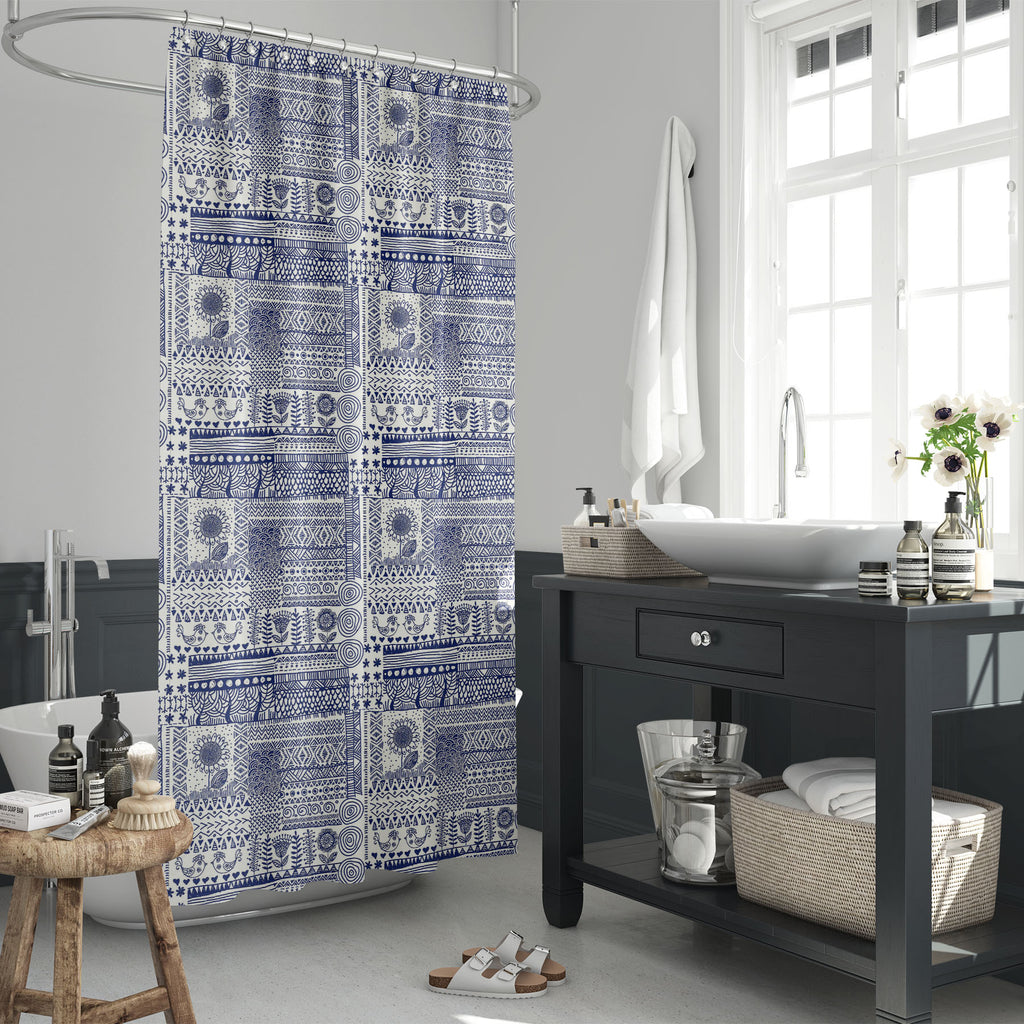 Blue White Abstract Washable Waterproof Shower Curtain-Shower Curtains-CUR_SH_EL-IC 5015884 IC 5015884, Abstract Expressionism, Abstracts, Ancient, Birds, Black and White, Books, Botanical, Circle, Collages, Culture, Ethnic, Floral, Flowers, Geometric, Geometric Abstraction, Hipster, Historical, Illustrations, Mandala, Medieval, Nature, Patterns, Retro, Semi Abstract, Signs, Signs and Symbols, Traditional, Tribal, Vintage, White, World Culture, blue, abstract, washable, waterproof, shower, curtain, doodle, 