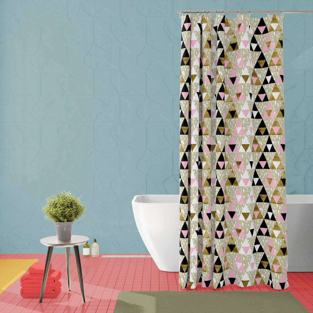 Gold Triangles Pattern D1 Washable Waterproof Shower Curtain-Shower Curtains-CUR_SH_EL-IC 5015893 IC 5015893, Abstract Expressionism, Abstracts, Ancient, Art and Paintings, Birthday, Black and White, Books, Decorative, Digital, Digital Art, Geometric, Geometric Abstraction, Graphic, Historical, Illustrations, Medieval, Modern Art, Patterns, Retro, Semi Abstract, Signs, Signs and Symbols, Triangles, Vintage, Wedding, White, gold, pattern, d1, washable, waterproof, shower, curtain, background, abstract, art, 