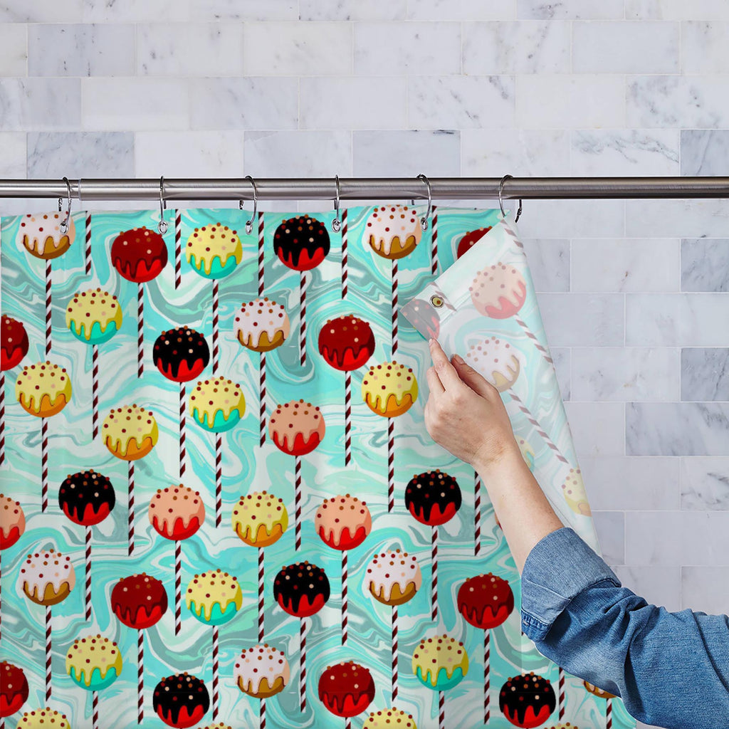 Colorful Chocolate Cake-pops on Stripped Sticks Washable Waterproof Shower Curtain-Shower Curtains-CUR_SH_EL-IC 5015899 IC 5015899, Animated Cartoons, Birthday, Black, Black and White, Caricature, Cartoons, Cuisine, Food, Food and Beverage, Food and Drink, Holidays, Illustrations, Marble, Marble and Stone, Patterns, Pop Art, Signs, Signs and Symbols, White, colorful, chocolate, cake-pops, on, stripped, sticks, washable, waterproof, shower, curtain, assortment, backdrop, background, baked, ball, blue, cake, 